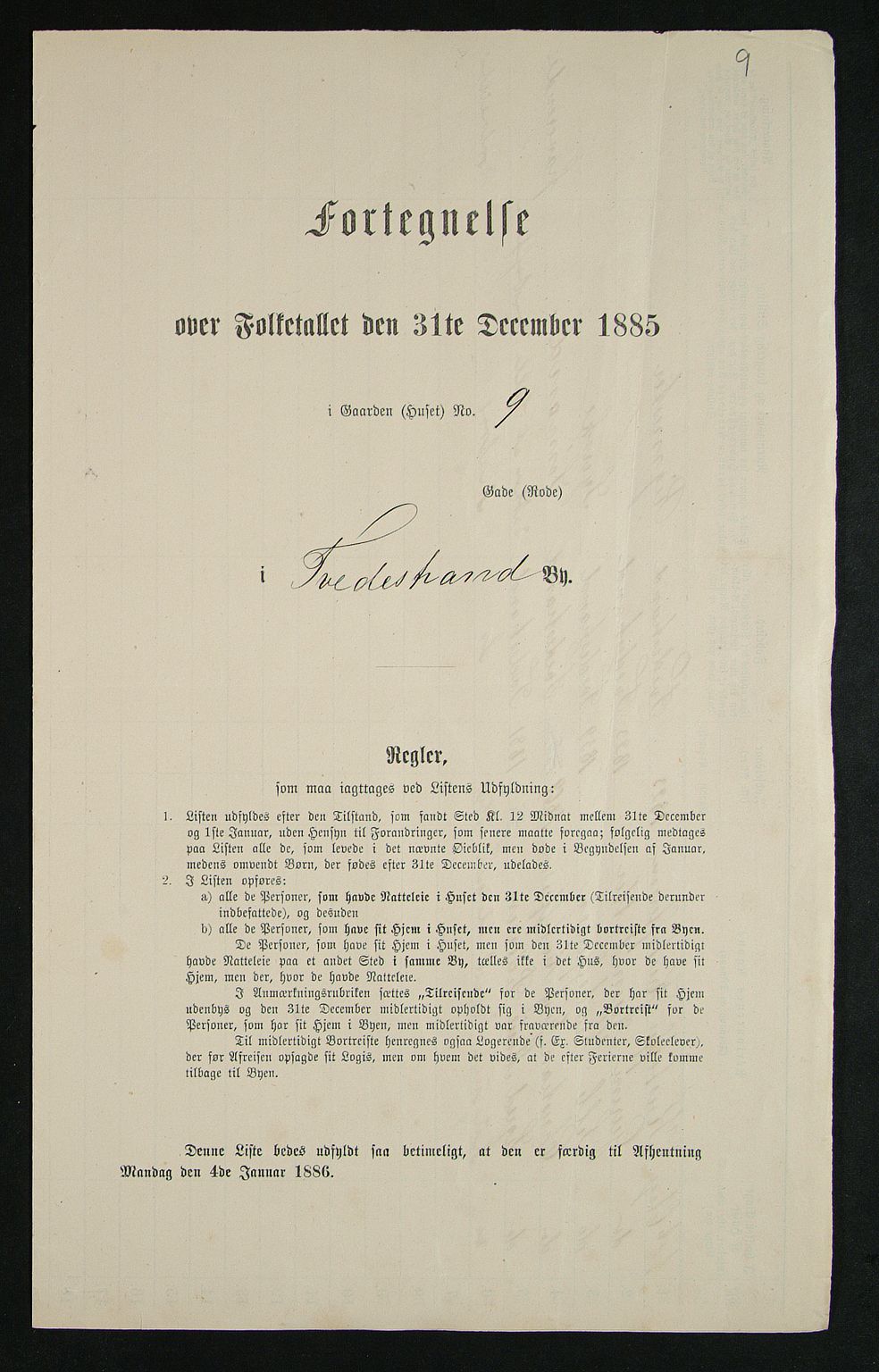 SAK, 1885 census for 0902 Tvedestrand, 1885, p. 9