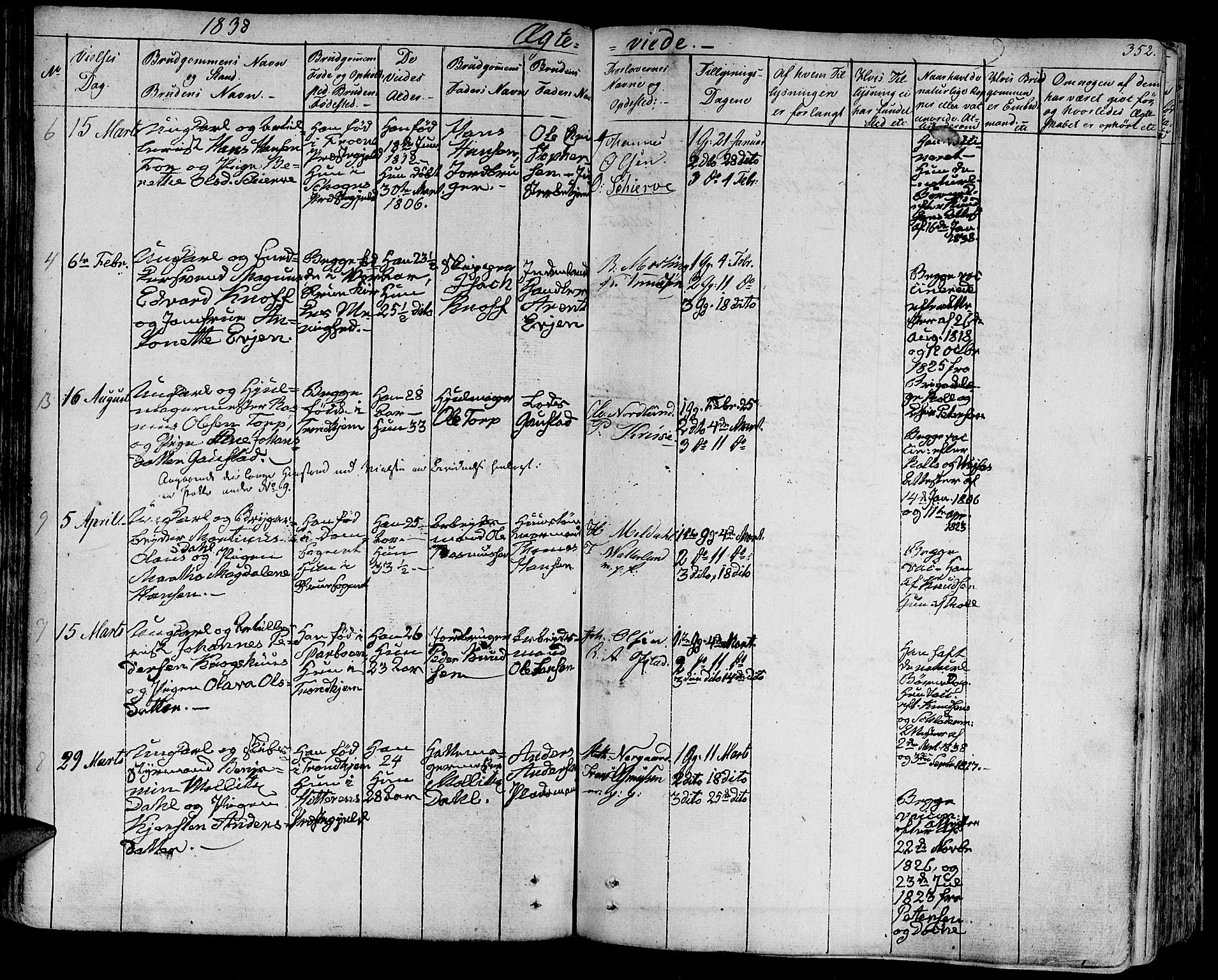 Ministerialprotokoller, klokkerbøker og fødselsregistre - Sør-Trøndelag, SAT/A-1456/602/L0109: Parish register (official) no. 602A07, 1821-1840, p. 352