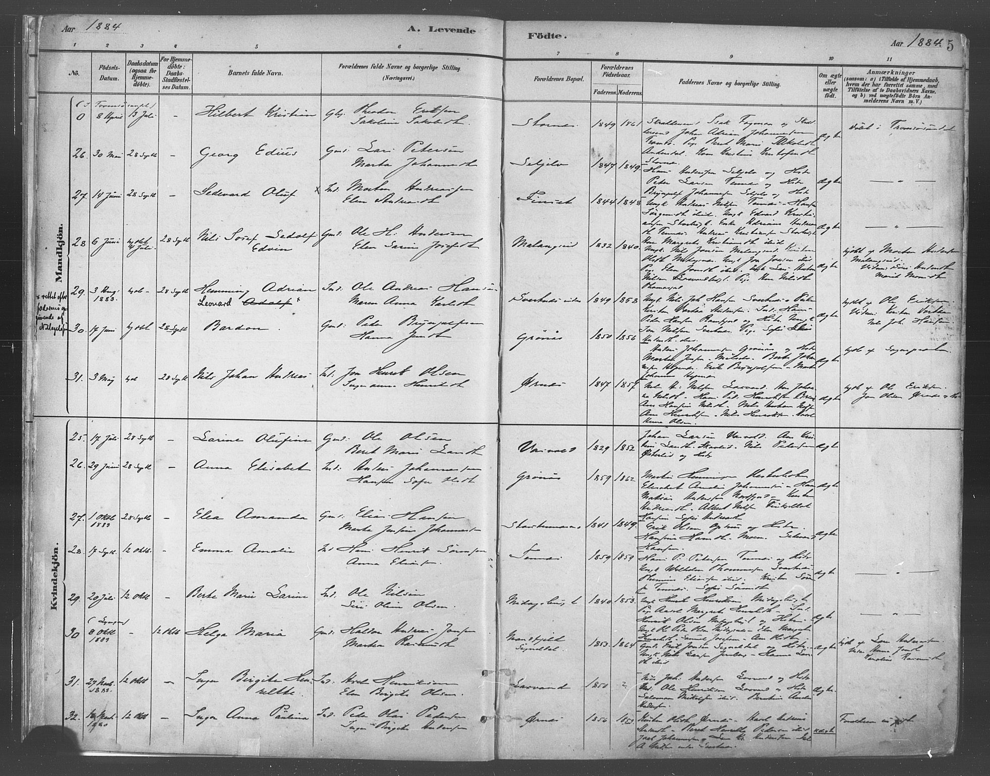 Balsfjord sokneprestembete, SATØ/S-1303/G/Ga/L0005kirke: Parish register (official) no. 5, 1884-1897, p. 5