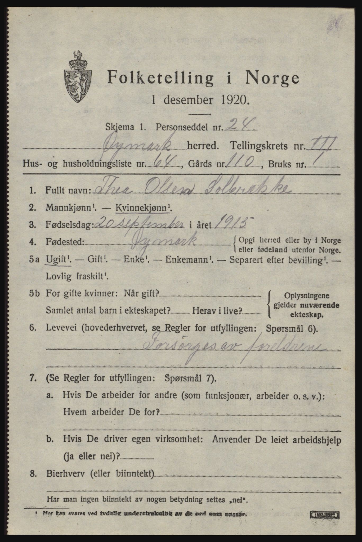 SAO, 1920 census for Øymark, 1920, p. 3147