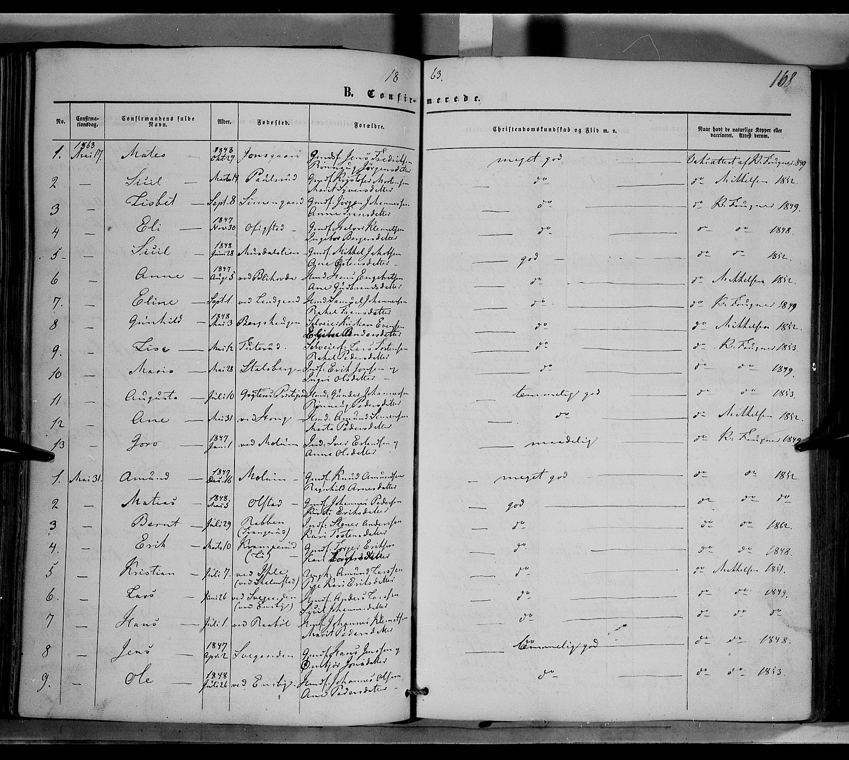 Øyer prestekontor, AV/SAH-PREST-084/H/Ha/Haa/L0006: Parish register (official) no. 6, 1858-1874, p. 168