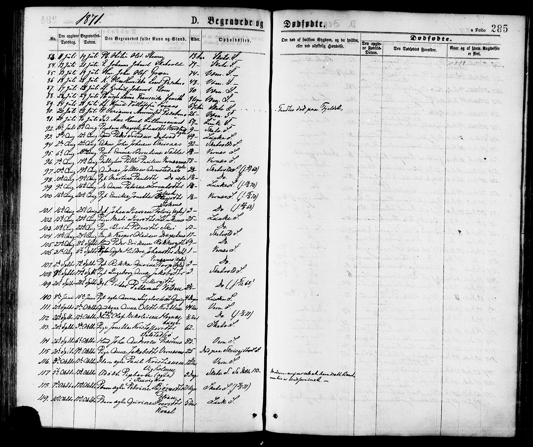 Ministerialprotokoller, klokkerbøker og fødselsregistre - Nord-Trøndelag, AV/SAT-A-1458/709/L0076: Parish register (official) no. 709A16, 1871-1879, p. 285