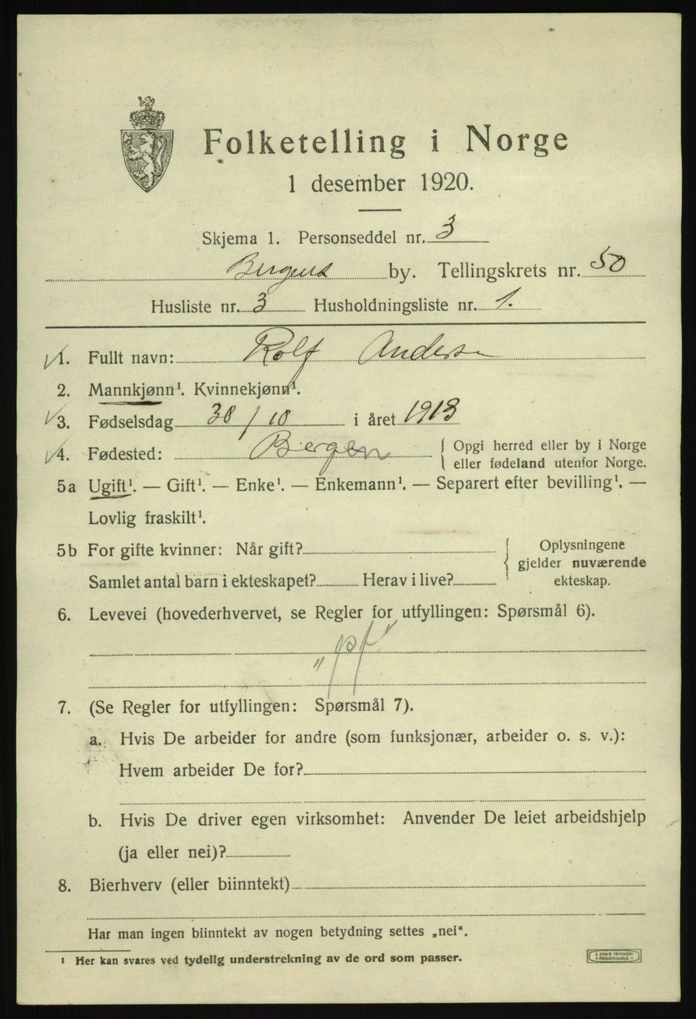 SAB, 1920 census for Bergen, 1920, p. 118900