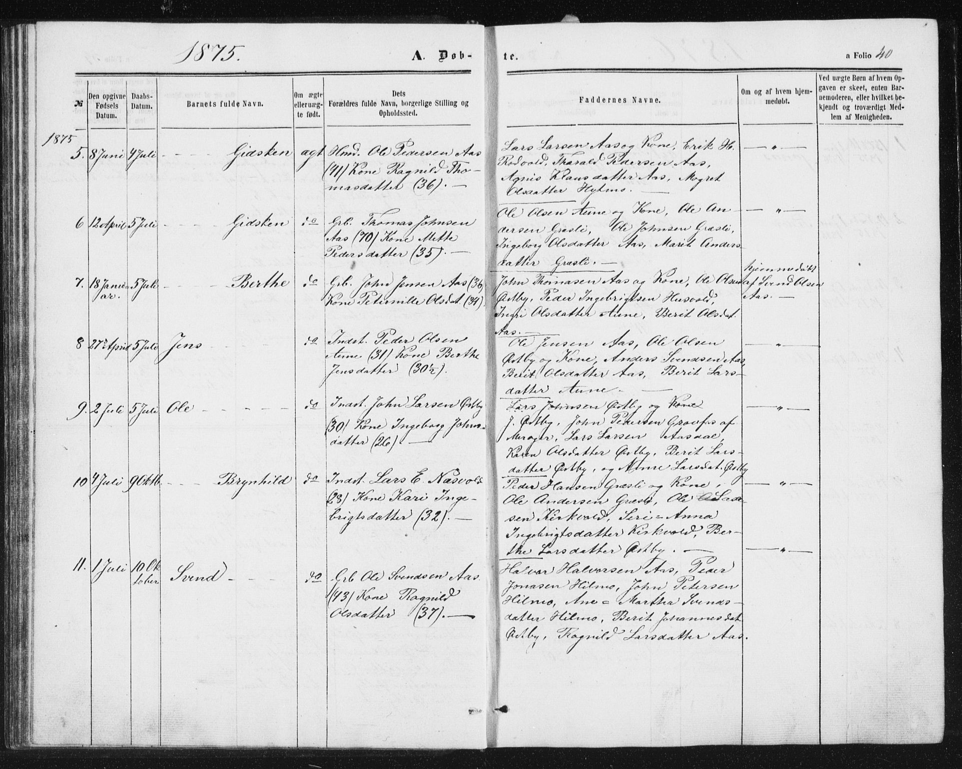 Ministerialprotokoller, klokkerbøker og fødselsregistre - Sør-Trøndelag, SAT/A-1456/698/L1166: Parish register (copy) no. 698C03, 1861-1887, p. 40
