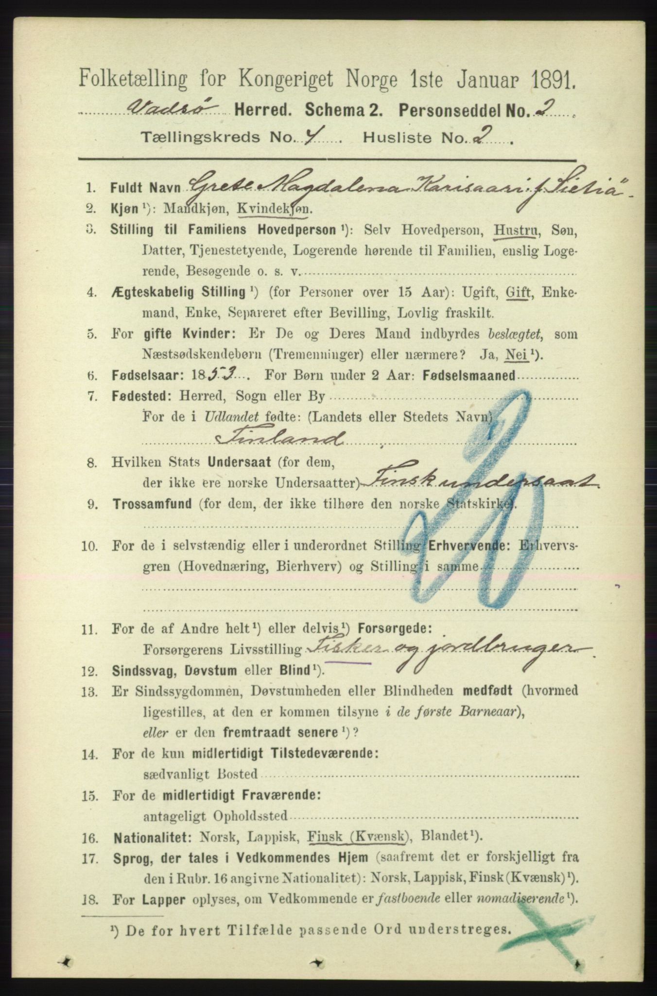 RA, 1891 census for 2029 Vadsø, 1891, p. 1212