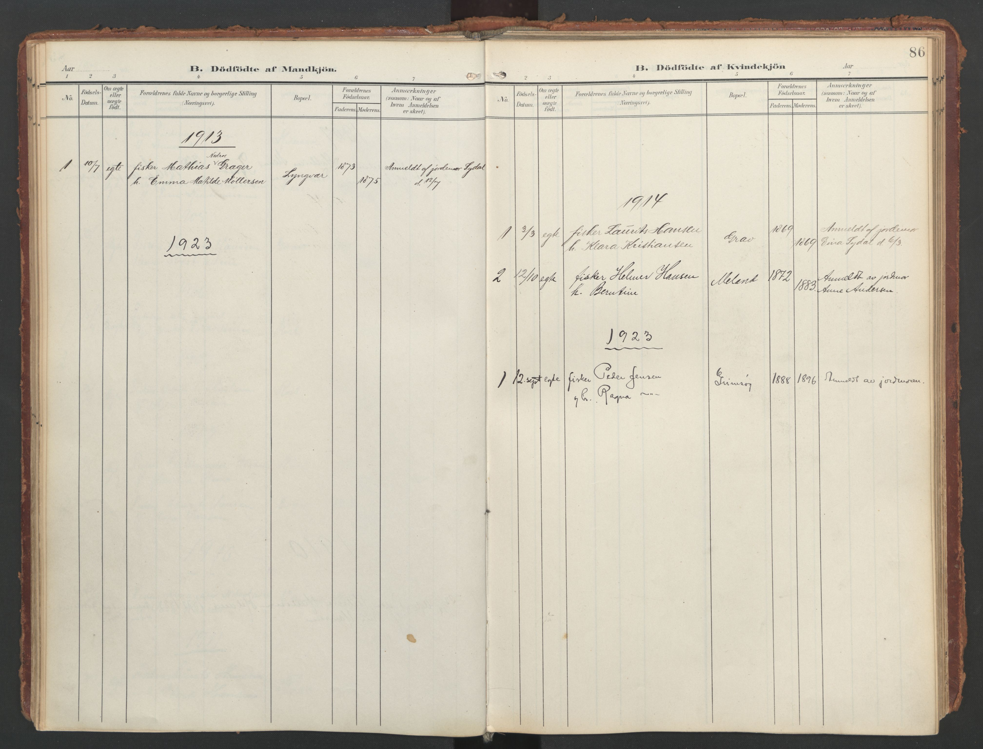 Ministerialprotokoller, klokkerbøker og fødselsregistre - Nordland, AV/SAT-A-1459/808/L0129: Parish register (official) no. 808A02, 1903-1931, p. 86