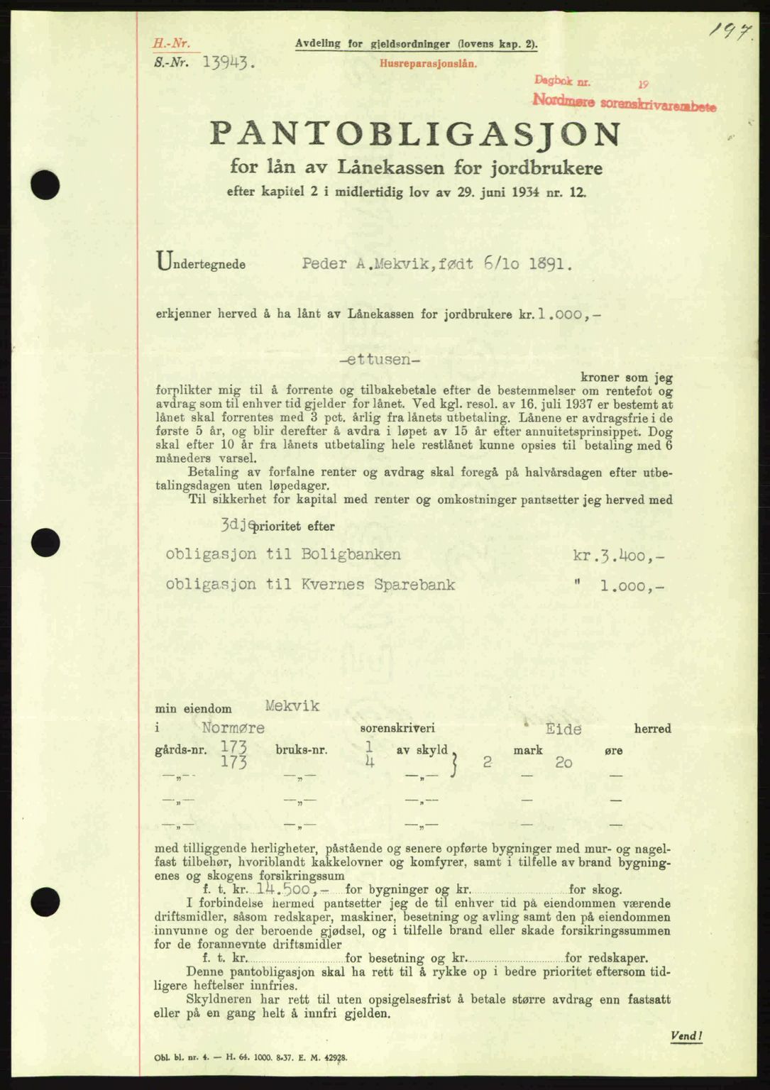 Nordmøre sorenskriveri, AV/SAT-A-4132/1/2/2Ca: Mortgage book no. B84, 1938-1939, Diary no: : 2599/1938