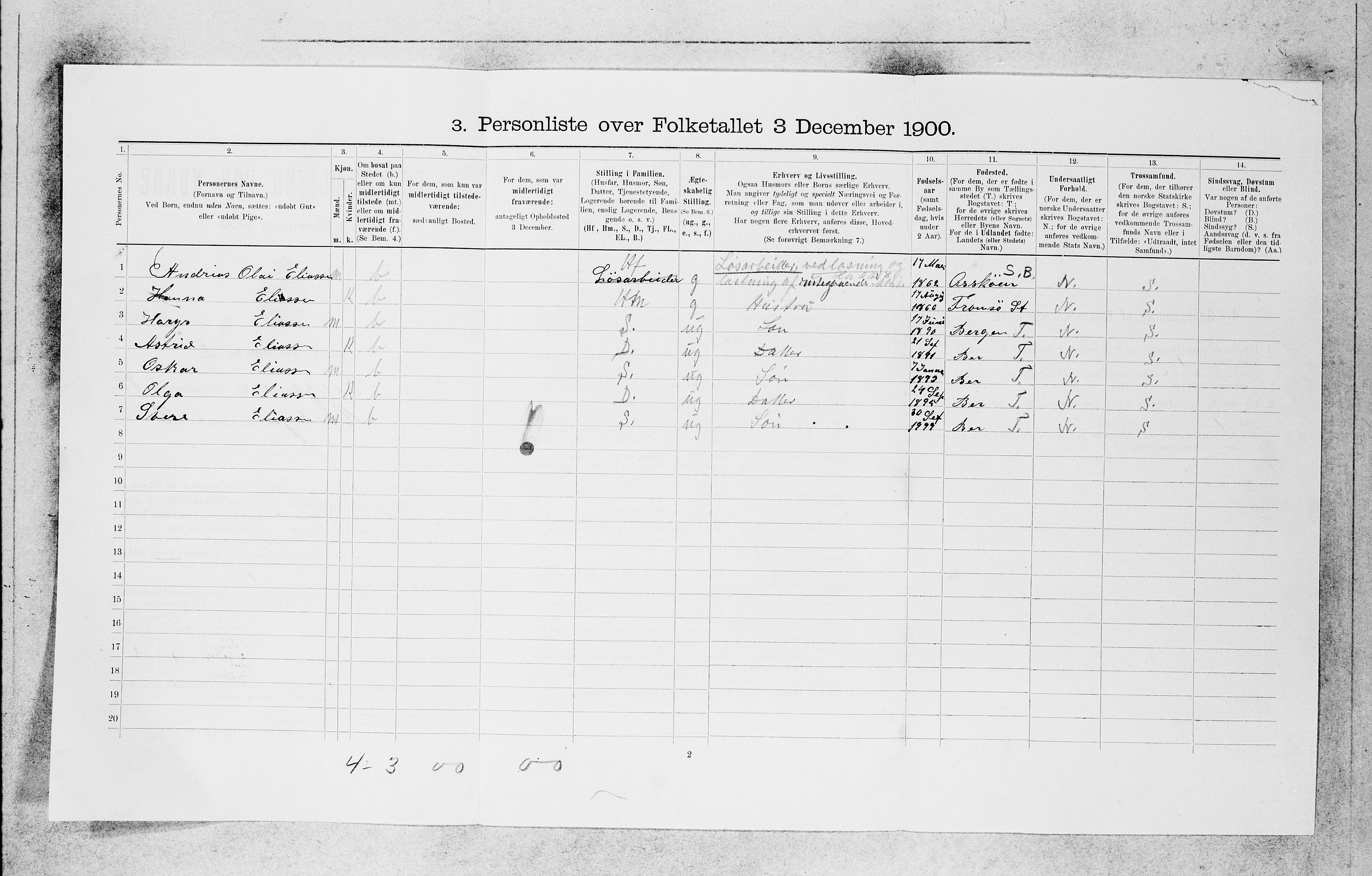 SAB, 1900 census for Bergen, 1900, p. 16951