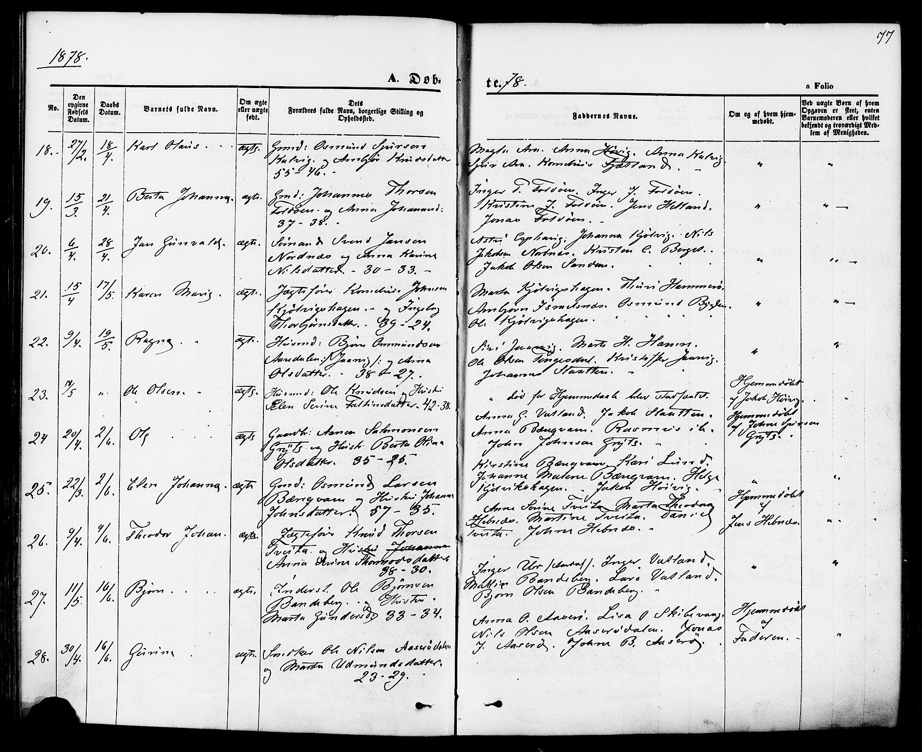 Jelsa sokneprestkontor, AV/SAST-A-101842/01/IV: Parish register (official) no. A 8, 1867-1883, p. 77