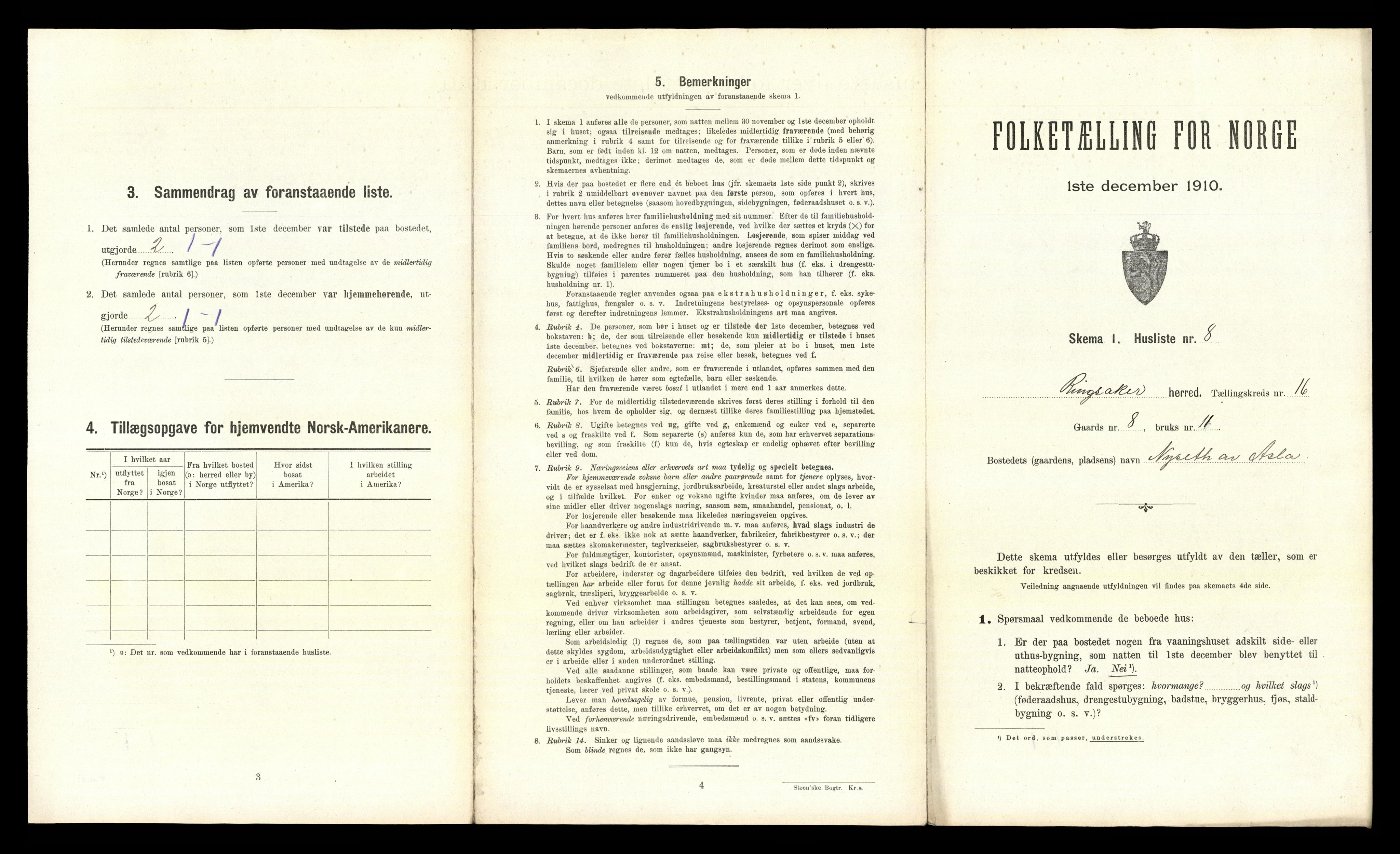 RA, 1910 census for Ringsaker, 1910, p. 3099