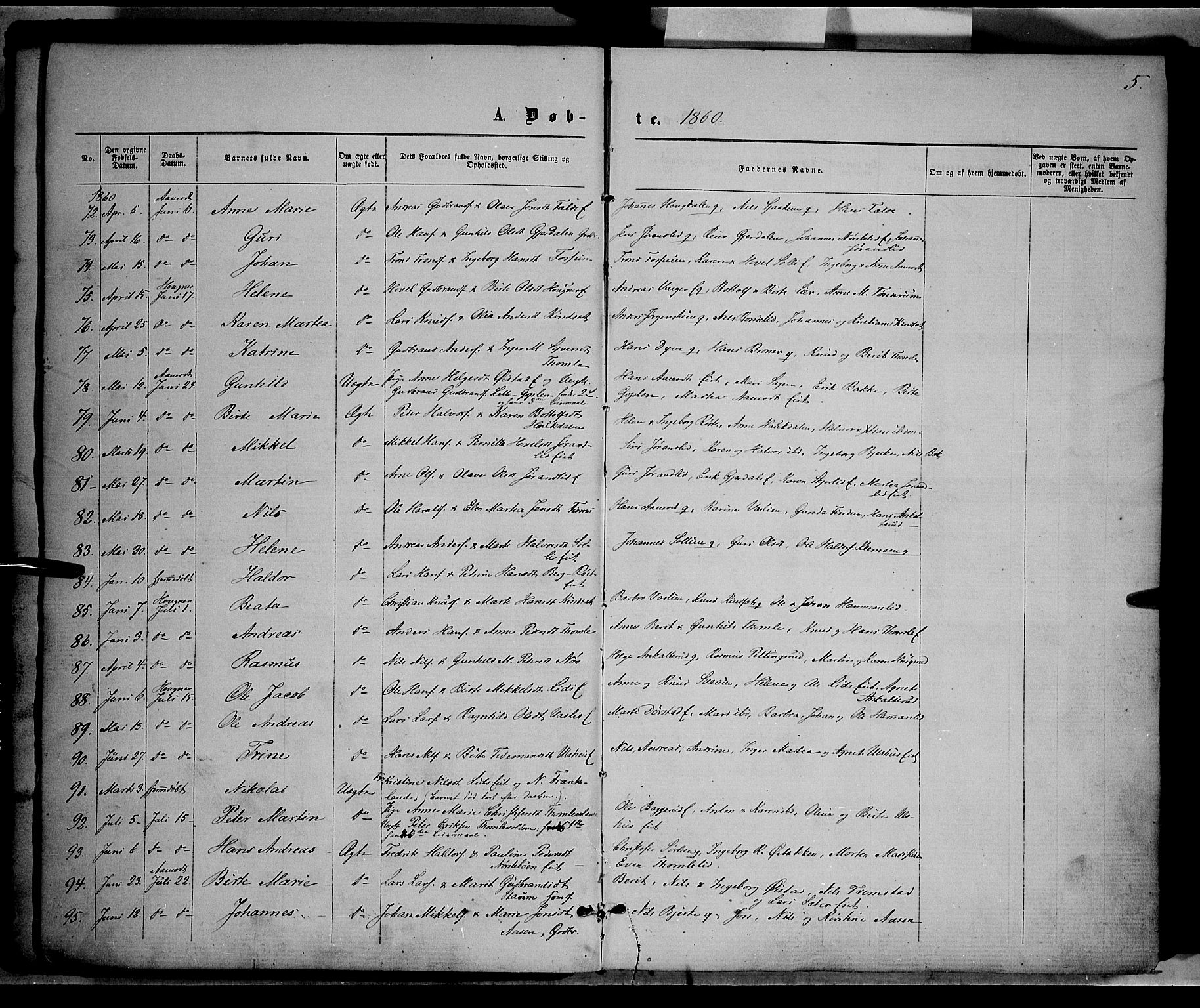 Nordre Land prestekontor, SAH/PREST-124/H/Ha/Haa/L0001: Parish register (official) no. 1, 1860-1871, p. 5