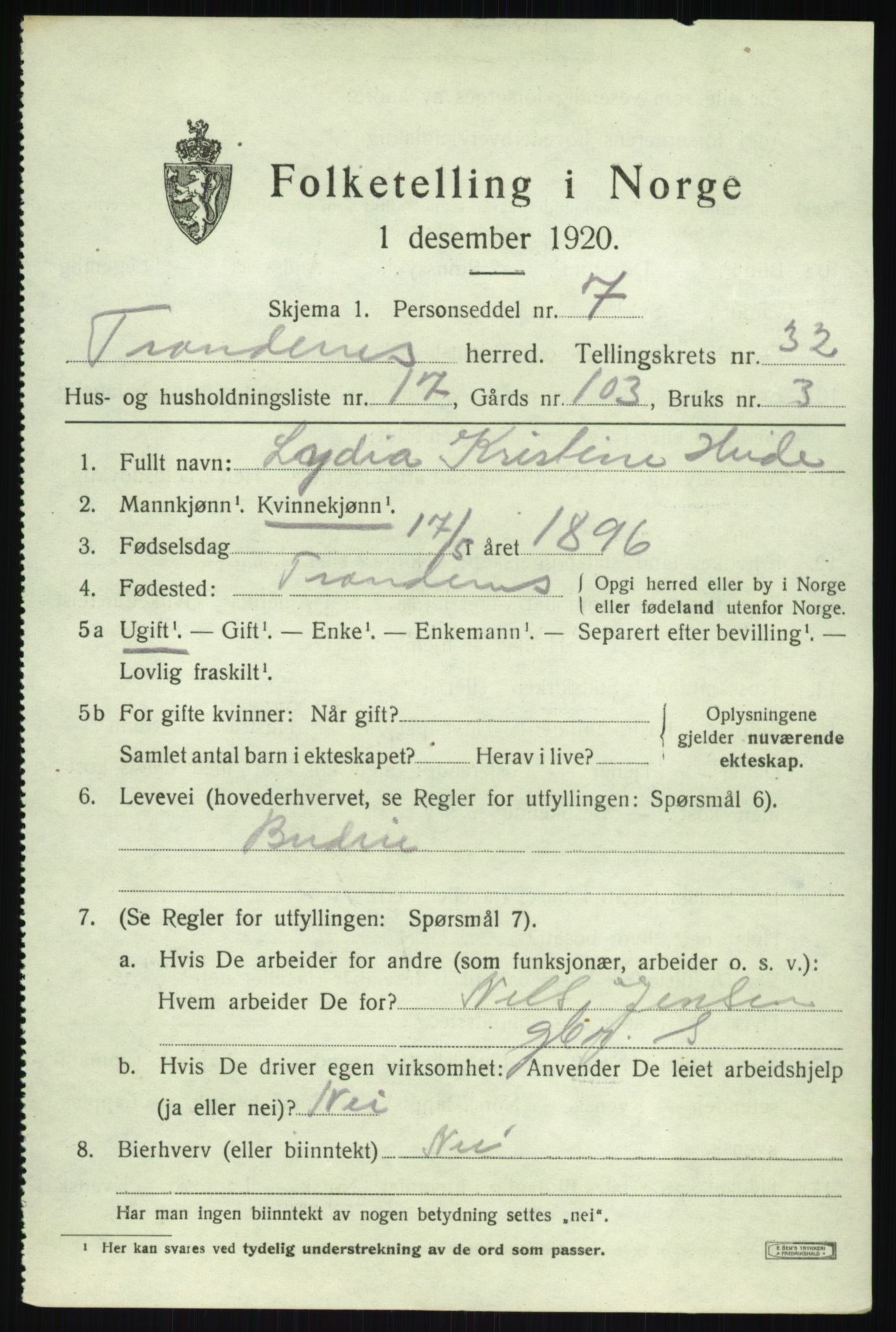 SATØ, 1920 census for Trondenes, 1920, p. 22371