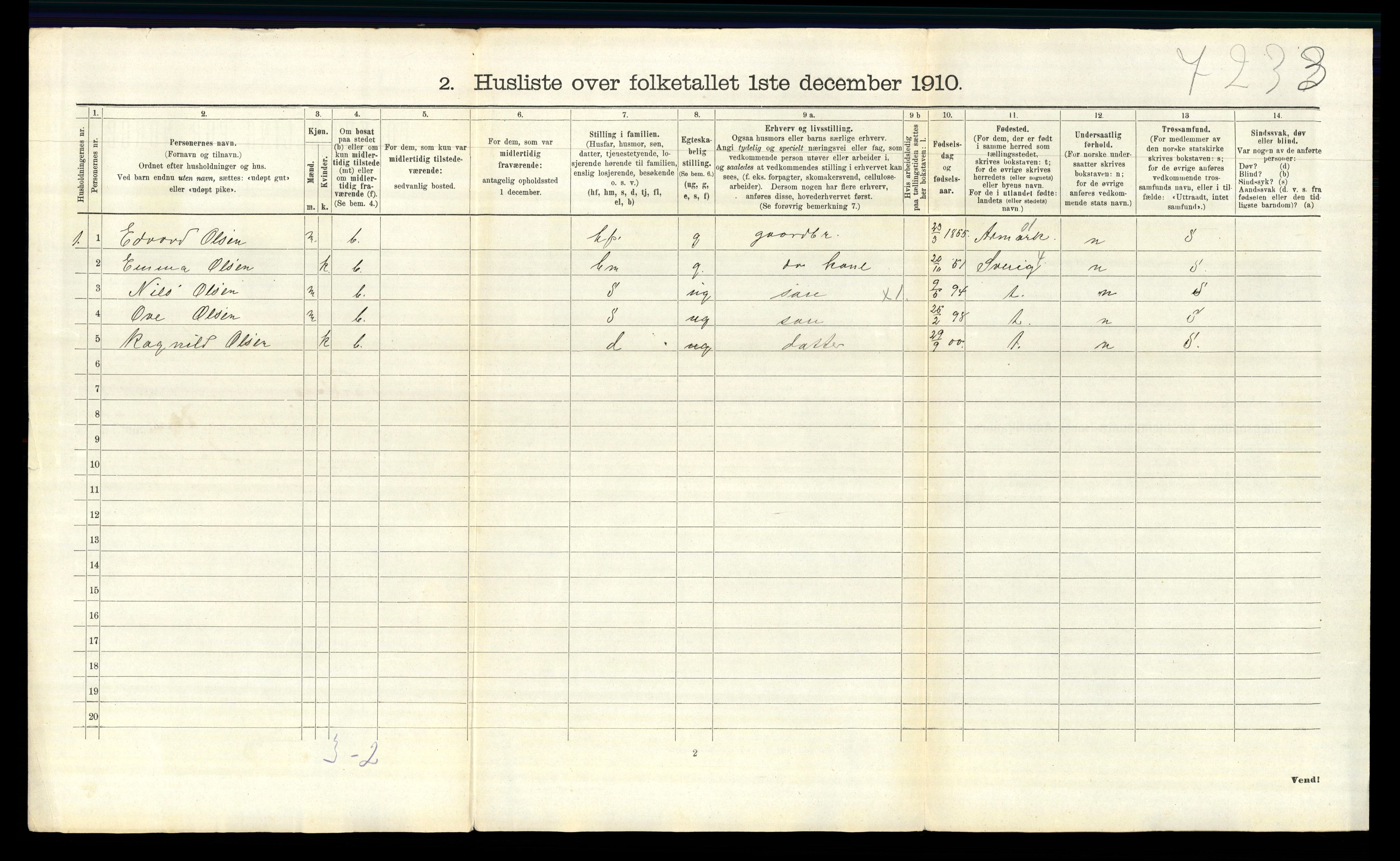 RA, 1910 census for Varteig, 1910, p. 292