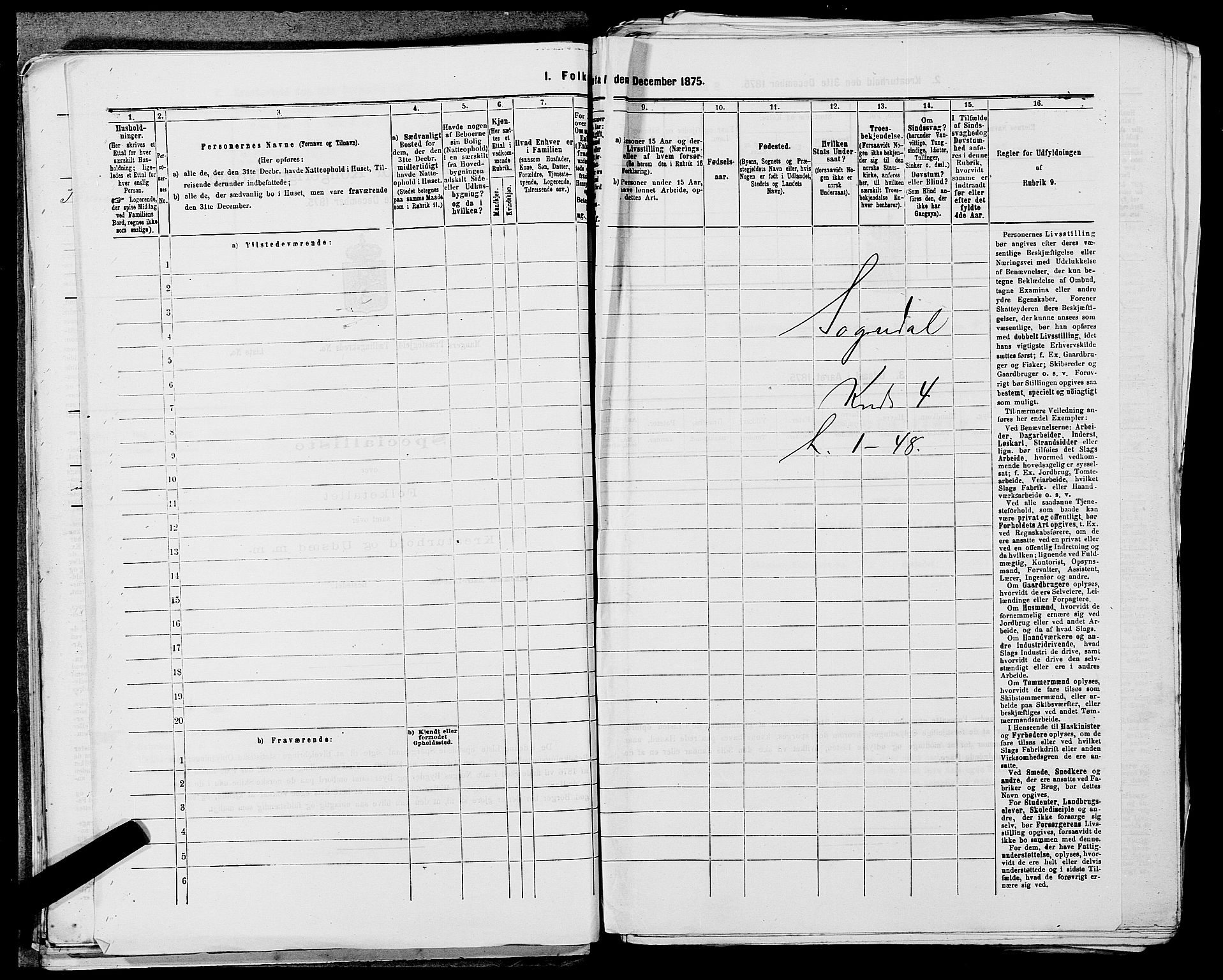 SAST, 1875 census for 1111L Sokndal/Sokndal, 1875, p. 262