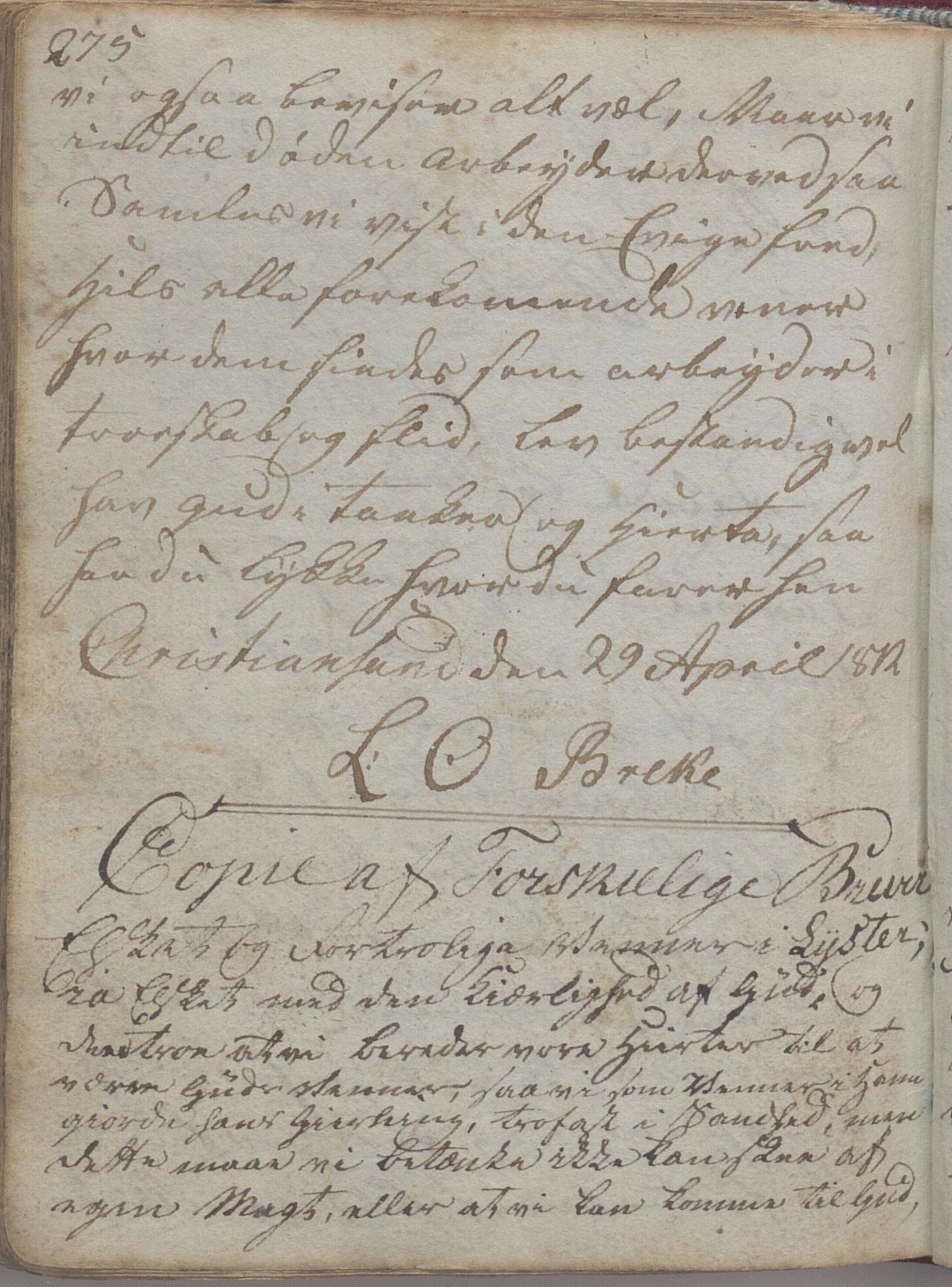 Heggtveitsamlingen, TMF/A-1007/H/L0047/0005: Kopibøker, brev etc.  / "MF I"(Kopibok frå Heggtveits samling), 1800-1823, p. 275