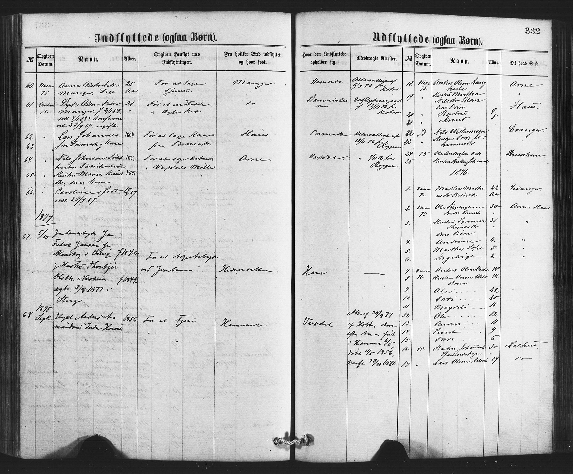 Bruvik Sokneprestembete, SAB/A-74701/H/Haa: Parish register (official) no. A 1, 1869-1877, p. 332