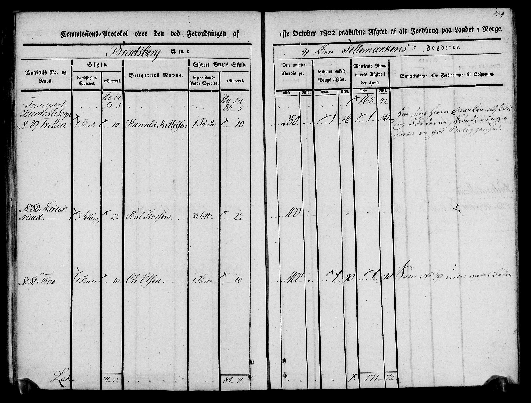 Rentekammeret inntil 1814, Realistisk ordnet avdeling, AV/RA-EA-4070/N/Ne/Nea/L0074: Øvre Telemarken fogderi. Kommisjonsprotokoll for fogderiets østre del - Tinn, Hjartdal og Seljord prestegjeld., 1803, p. 134