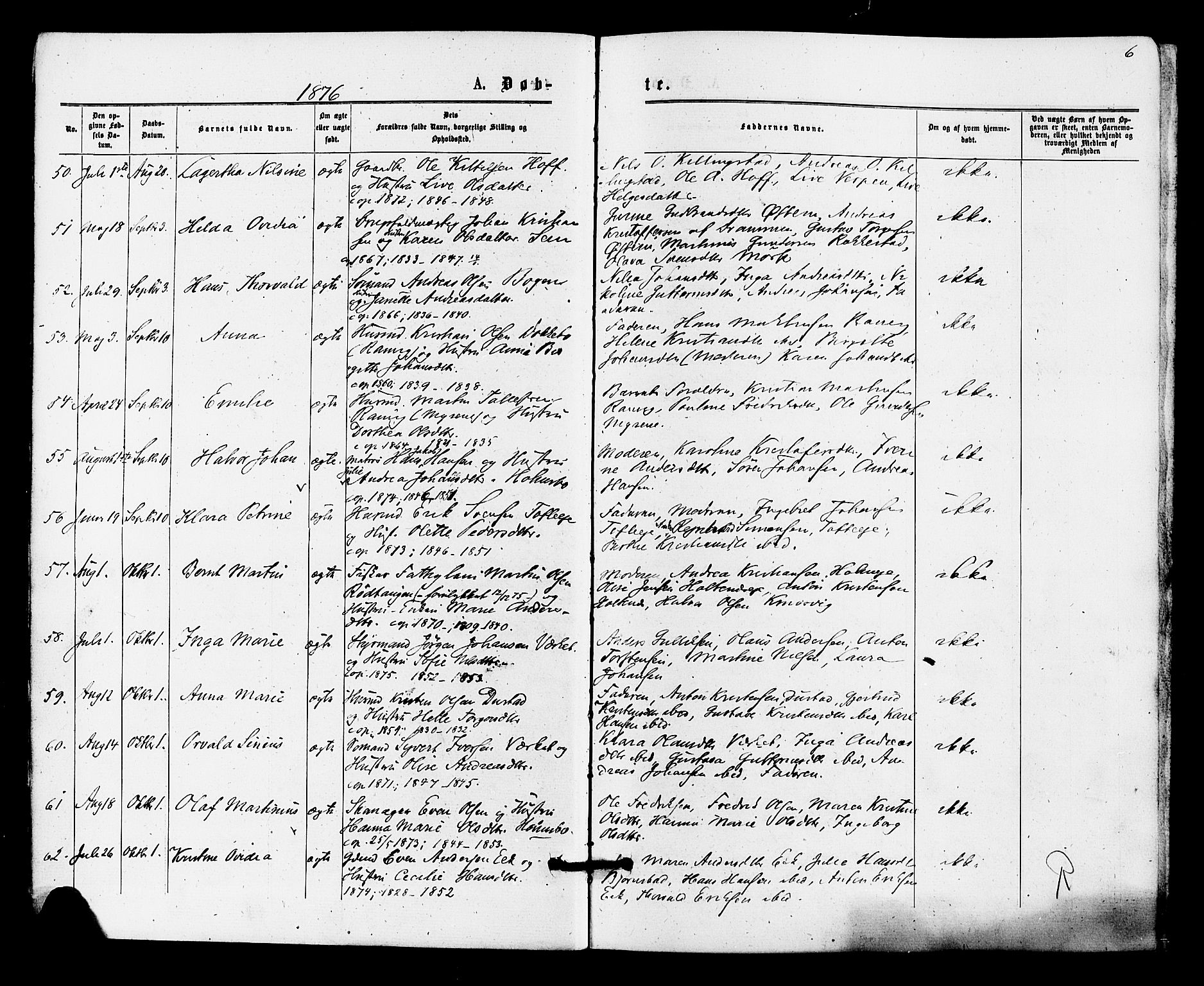 Hurum kirkebøker, AV/SAKO-A-229/F/Fa/L0013: Parish register (official) no. 13, 1876-1881, p. 6