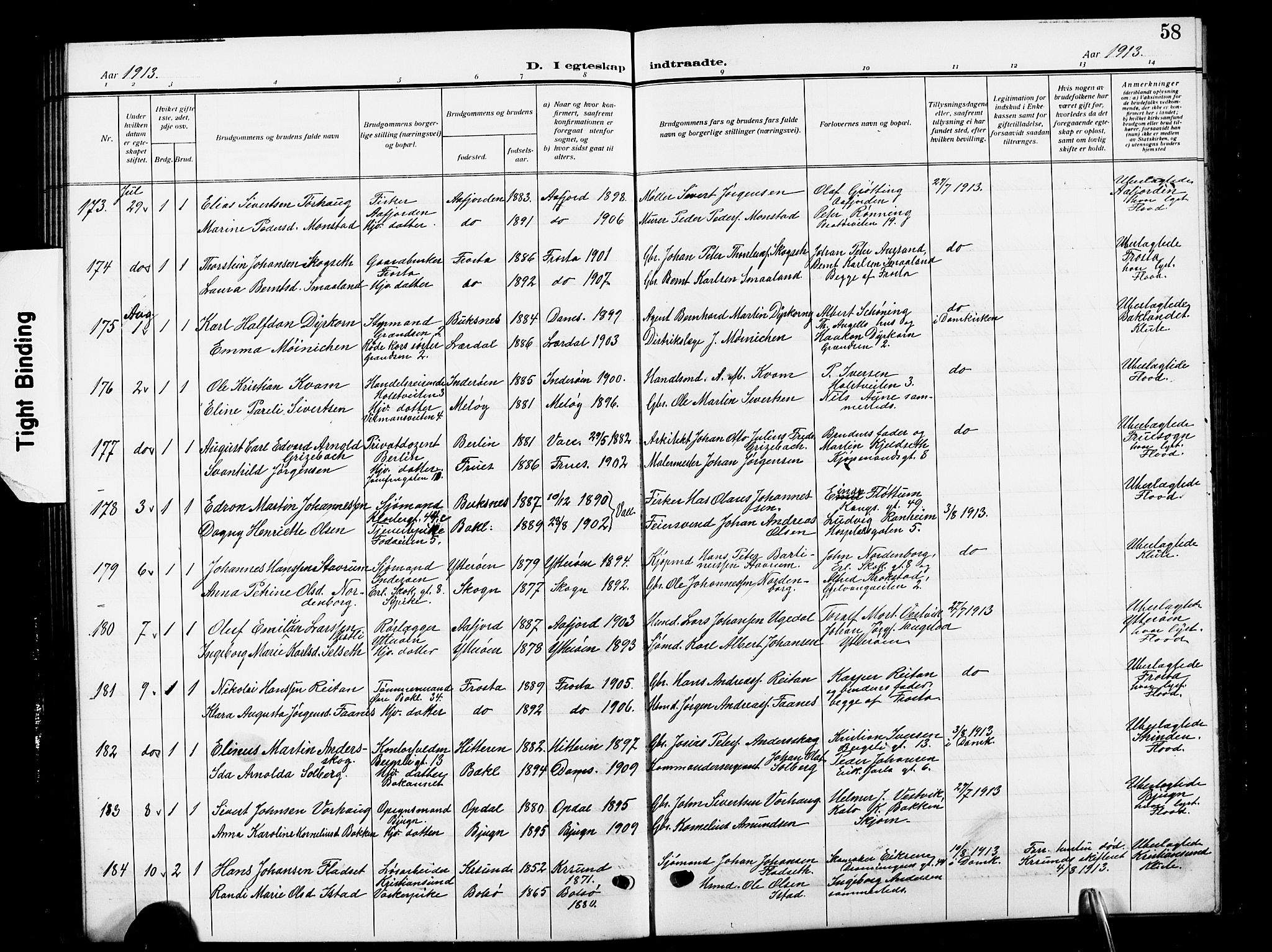 Ministerialprotokoller, klokkerbøker og fødselsregistre - Sør-Trøndelag, SAT/A-1456/601/L0097: Parish register (copy) no. 601C15, 1911-1921, p. 58