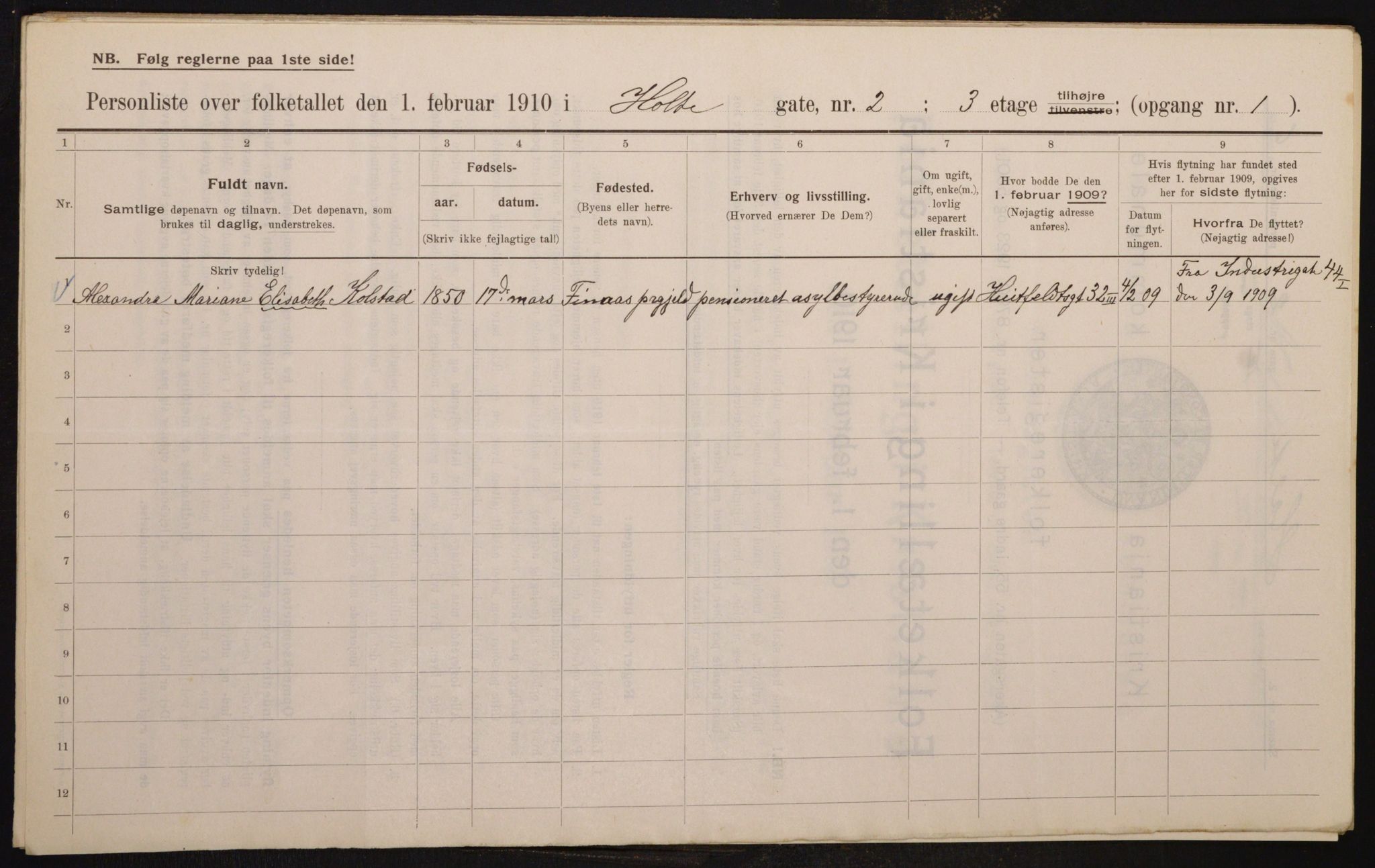 OBA, Municipal Census 1910 for Kristiania, 1910, p. 40351