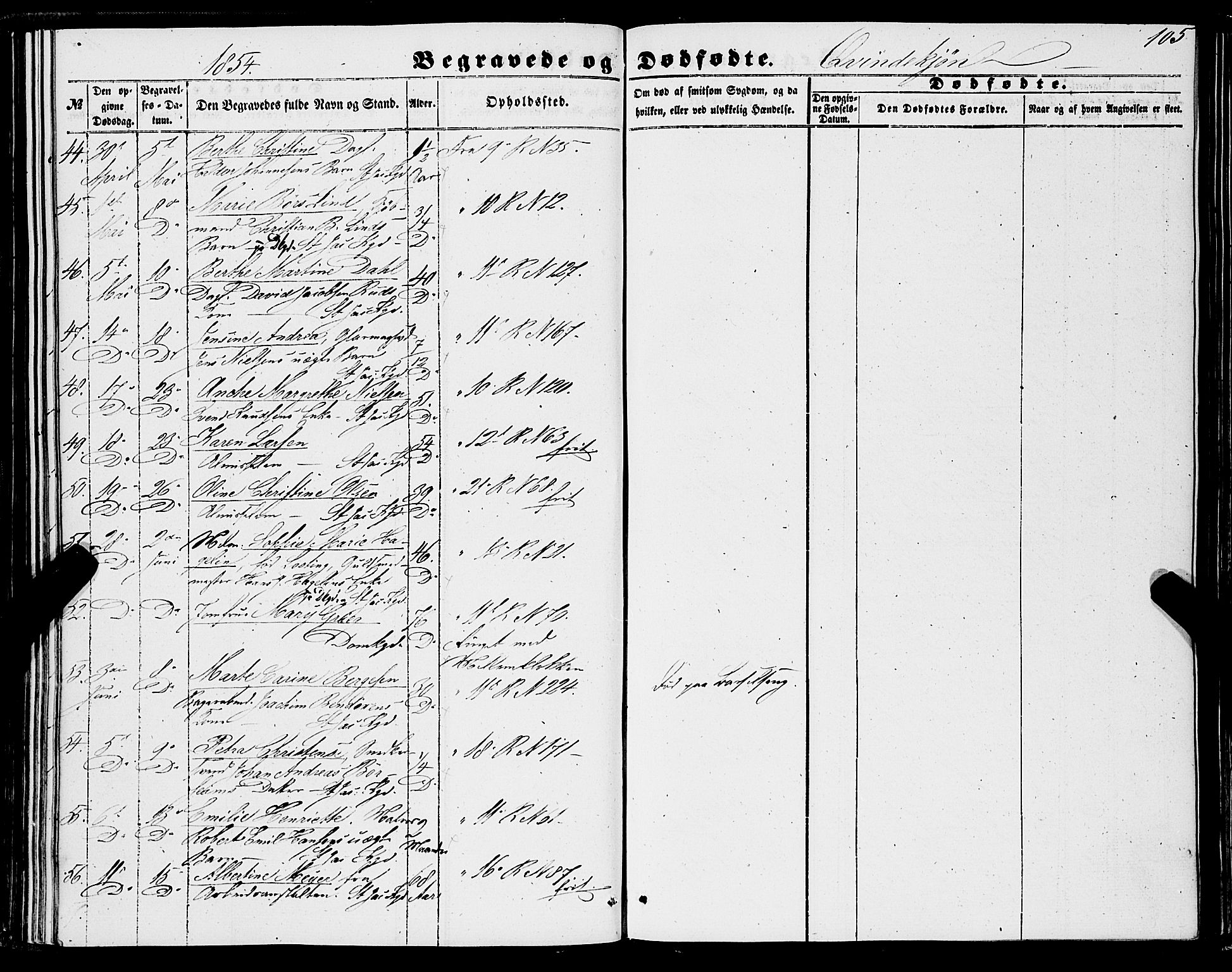 Domkirken sokneprestembete, AV/SAB-A-74801/H/Haa/L0041: Parish register (official) no. E 2, 1853-1863, p. 105