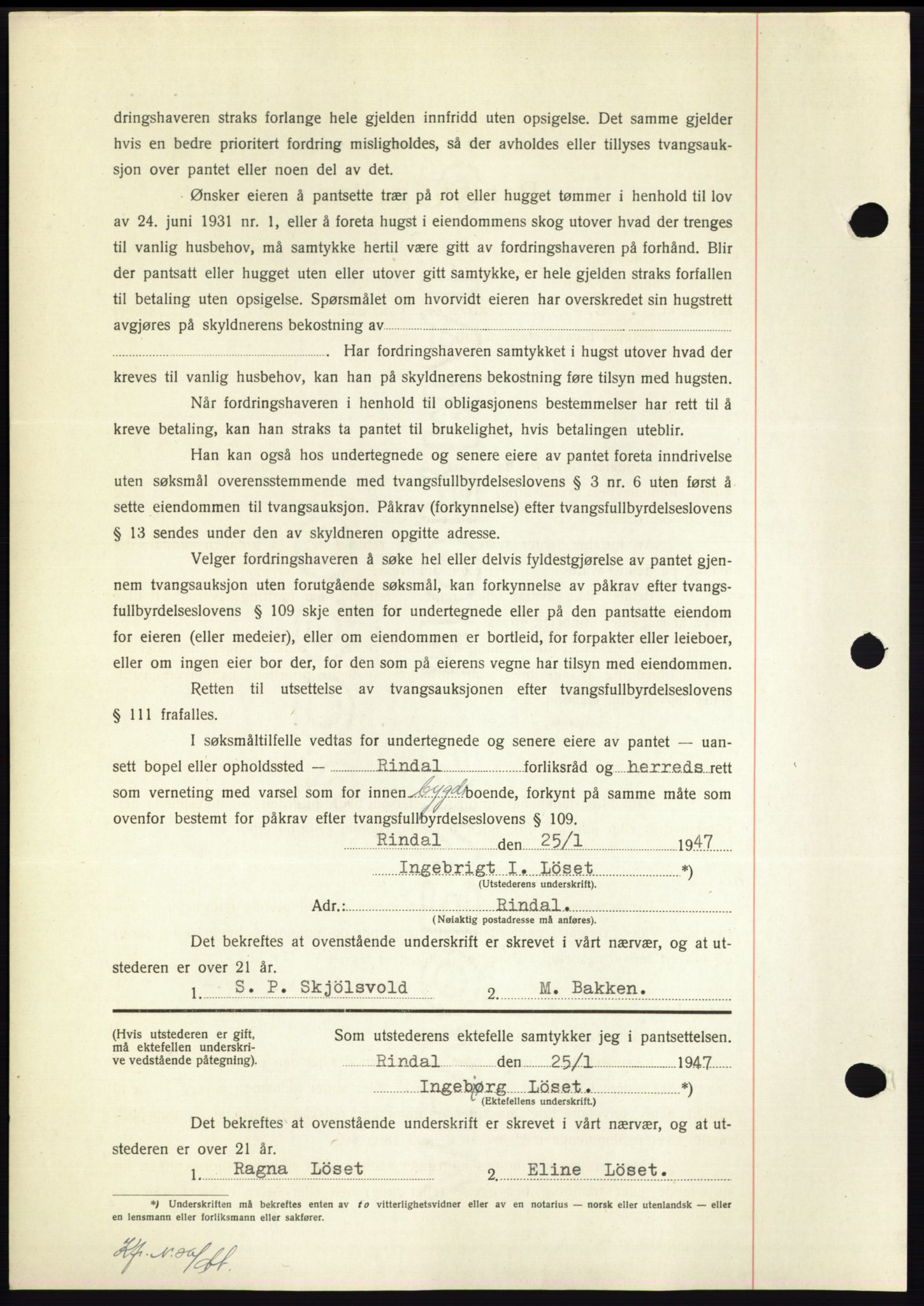 Nordmøre sorenskriveri, AV/SAT-A-4132/1/2/2Ca: Mortgage book no. B95, 1946-1947, Diary no: : 461/1947