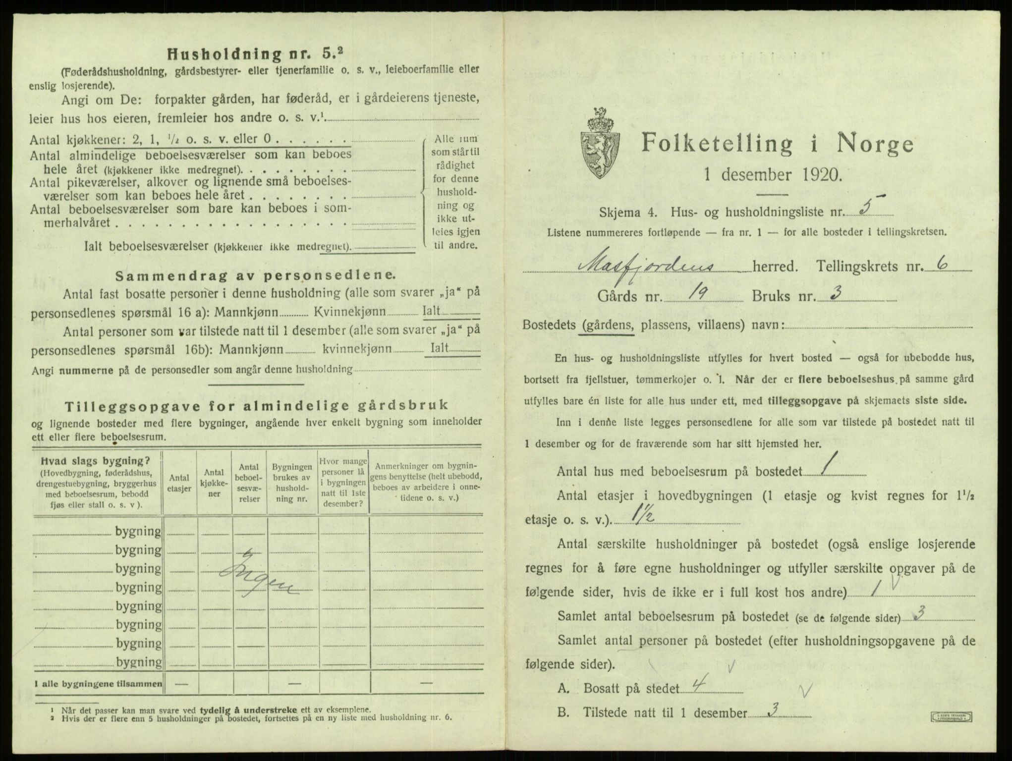 SAB, 1920 census for Masfjorden, 1920, p. 295