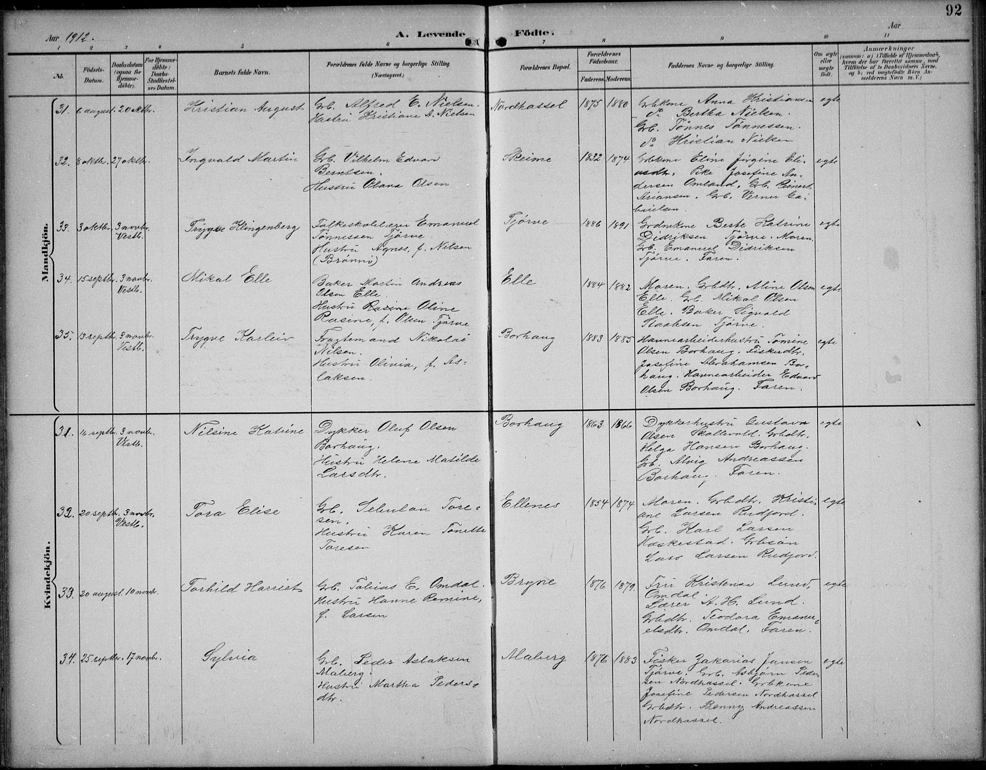 Lista sokneprestkontor, AV/SAK-1111-0027/F/Fb/L0005: Parish register (copy) no. B 5, 1892-1923, p. 92