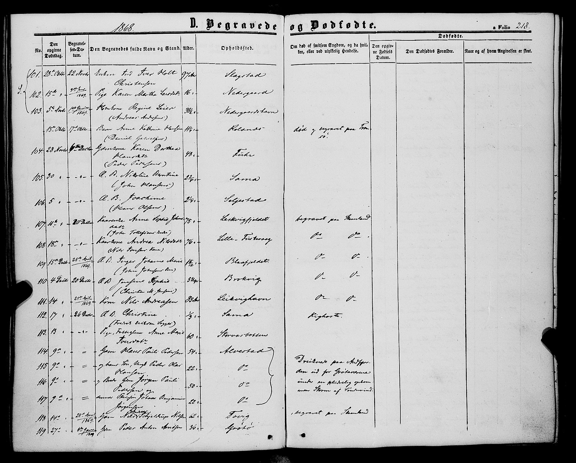 Trondenes sokneprestkontor, AV/SATØ-S-1319/H/Ha/L0012kirke: Parish register (official) no. 12, 1863-1870, p. 218