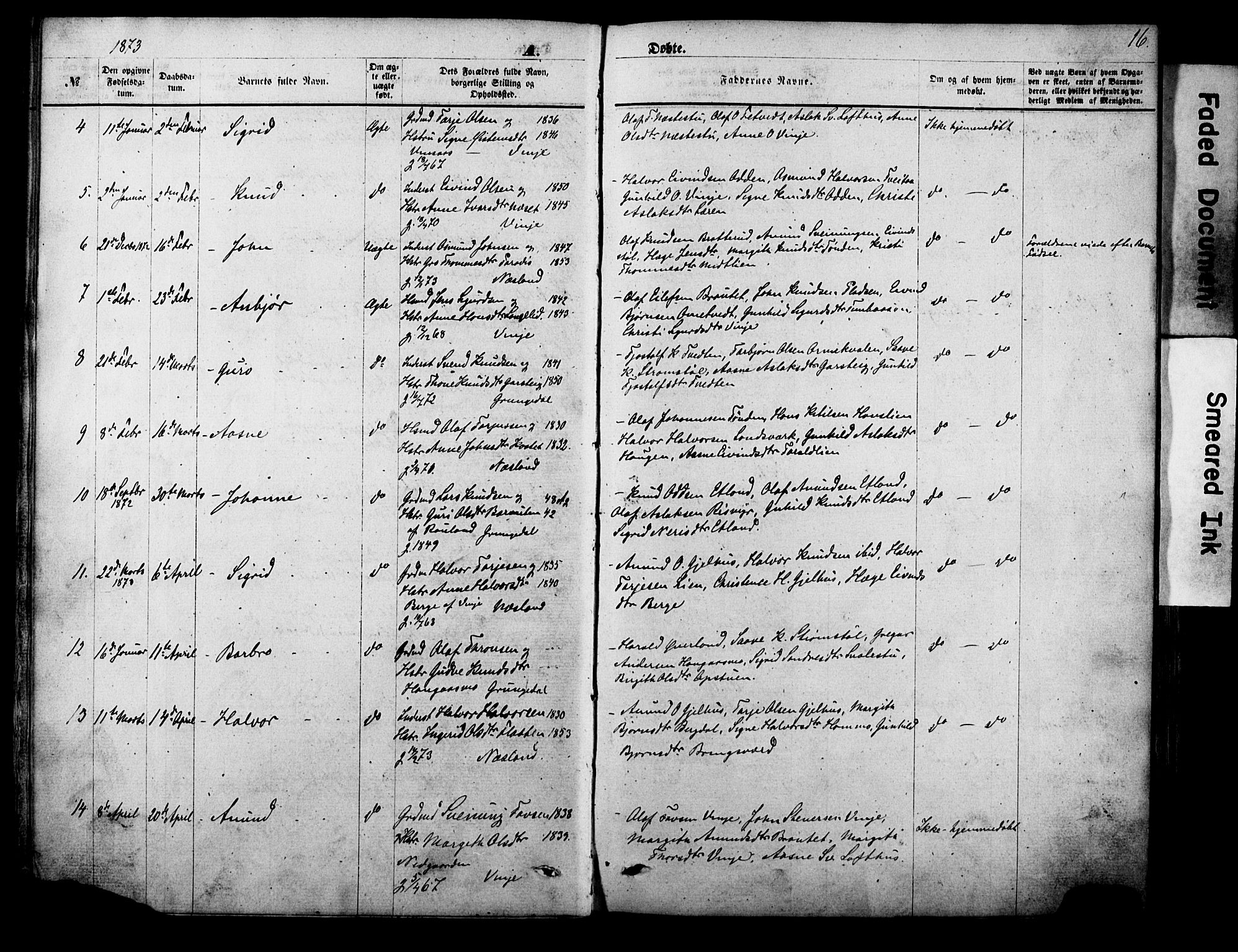 Vinje kirkebøker, SAKO/A-312/F/Fa/L0005: Parish register (official) no. I 5, 1870-1886, p. 16