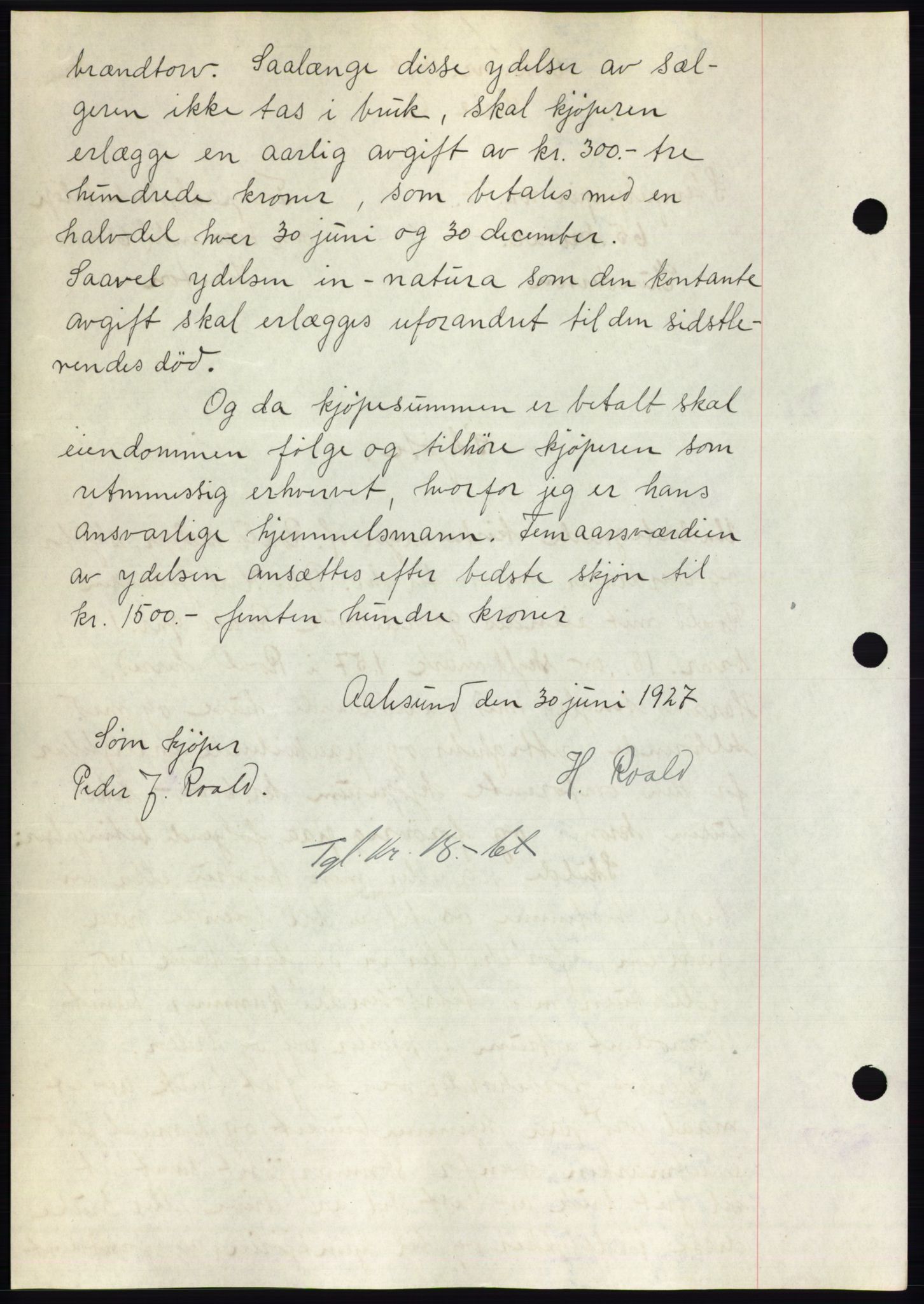 Nordre Sunnmøre sorenskriveri, AV/SAT-A-0006/1/2/2C/2Ca/L0037: Mortgage book no. 40, 1927-1927, Deed date: 18.07.1927