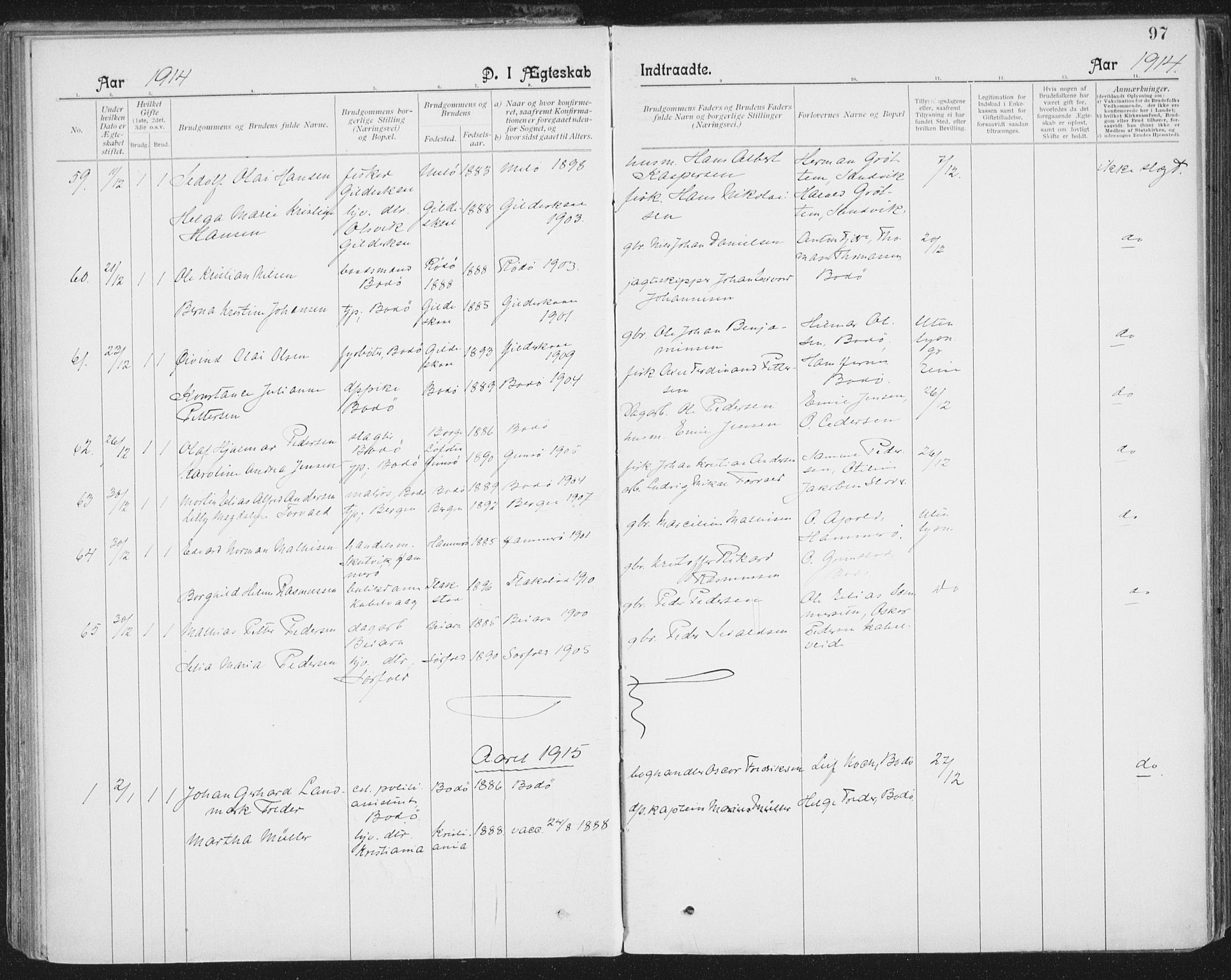 Ministerialprotokoller, klokkerbøker og fødselsregistre - Nordland, AV/SAT-A-1459/801/L0012: Parish register (official) no. 801A12, 1900-1916, p. 97