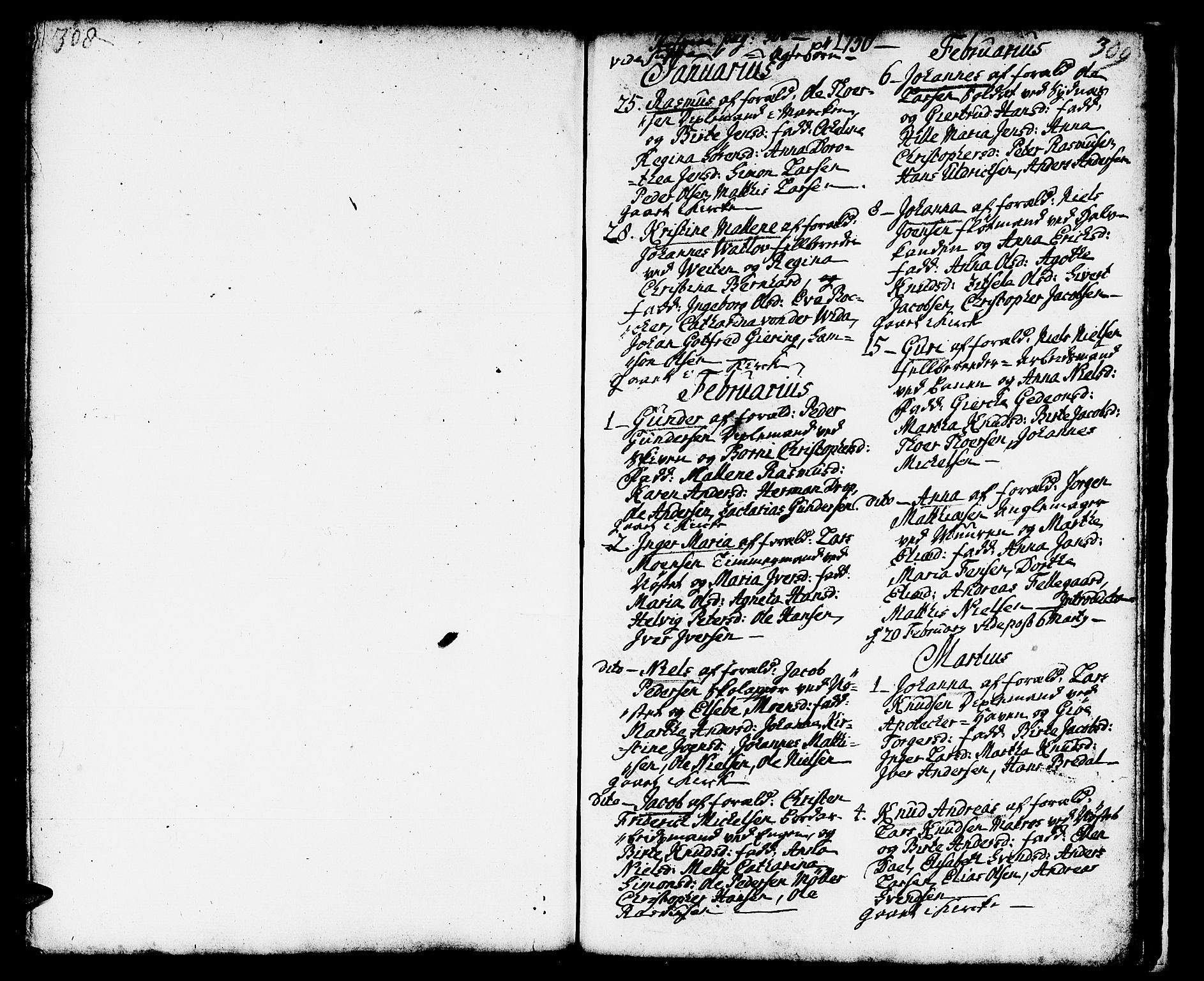 Domkirken sokneprestembete, AV/SAB-A-74801/H/Haa/L0002: Parish register (official) no. A 2, 1733-1750, p. 308-309