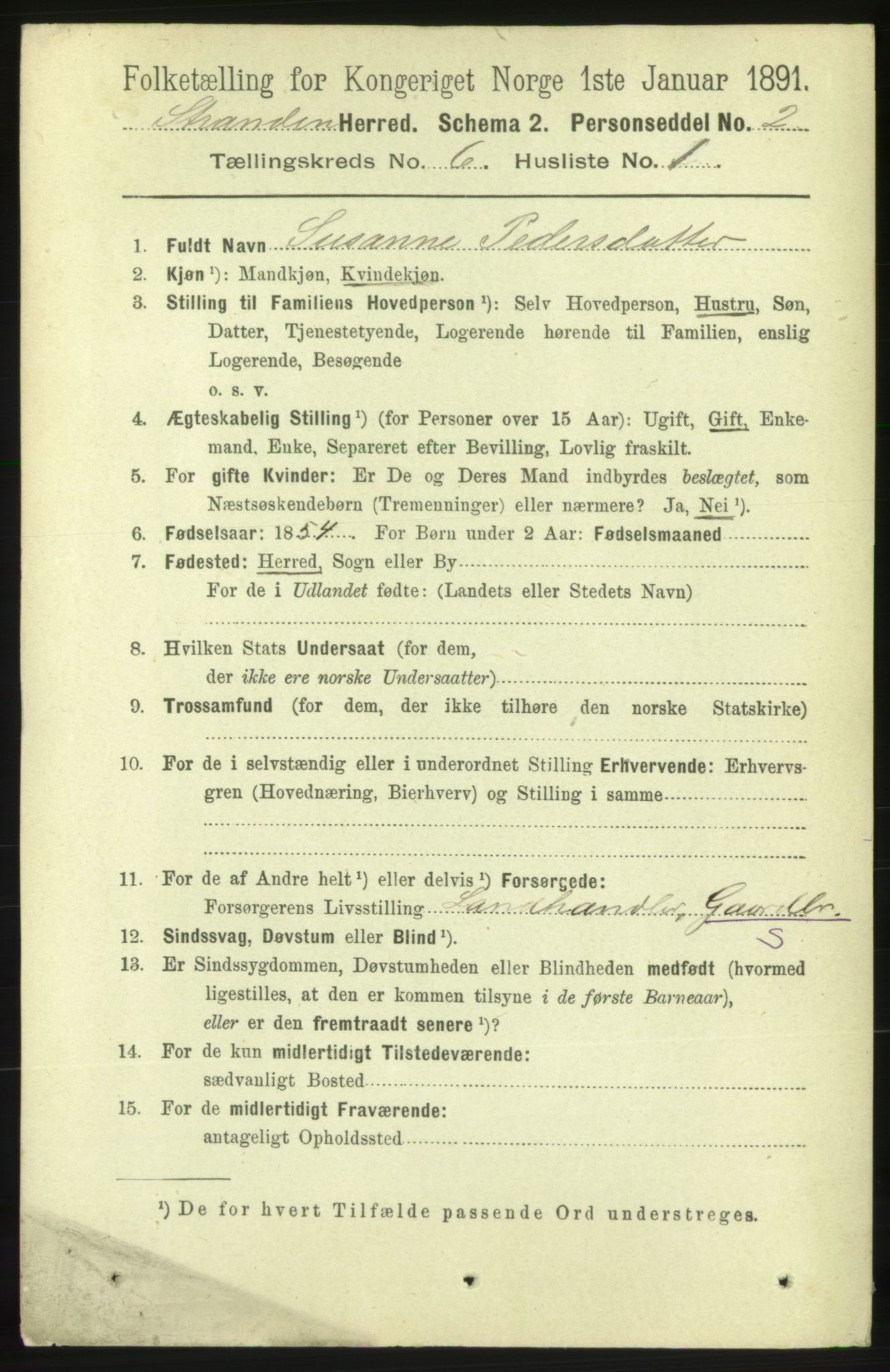 RA, 1891 census for 1525 Stranda, 1891, p. 1218