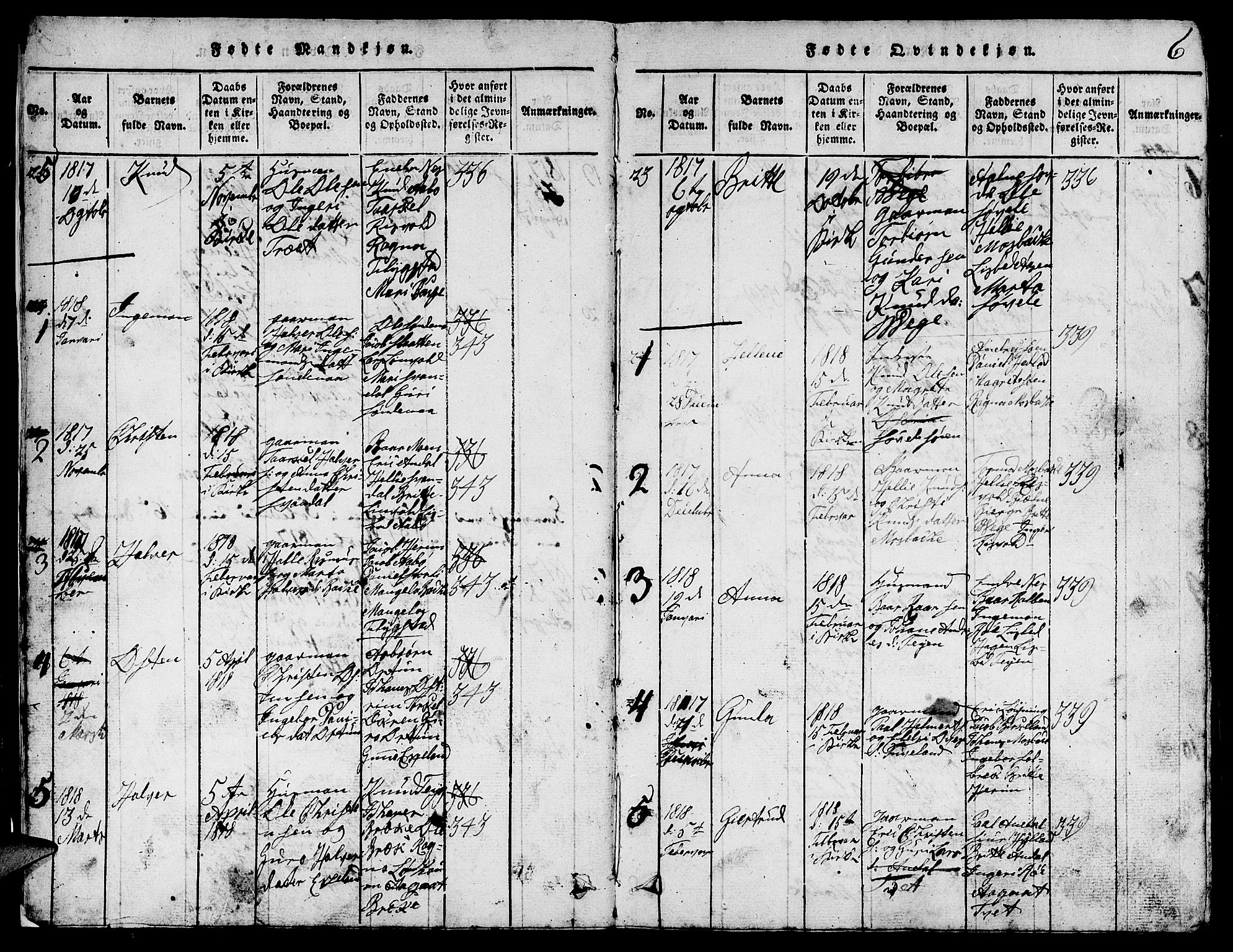 Suldal sokneprestkontor, SAST/A-101845/01/V/L0002: Parish register (copy) no. B 2, 1816-1845, p. 6