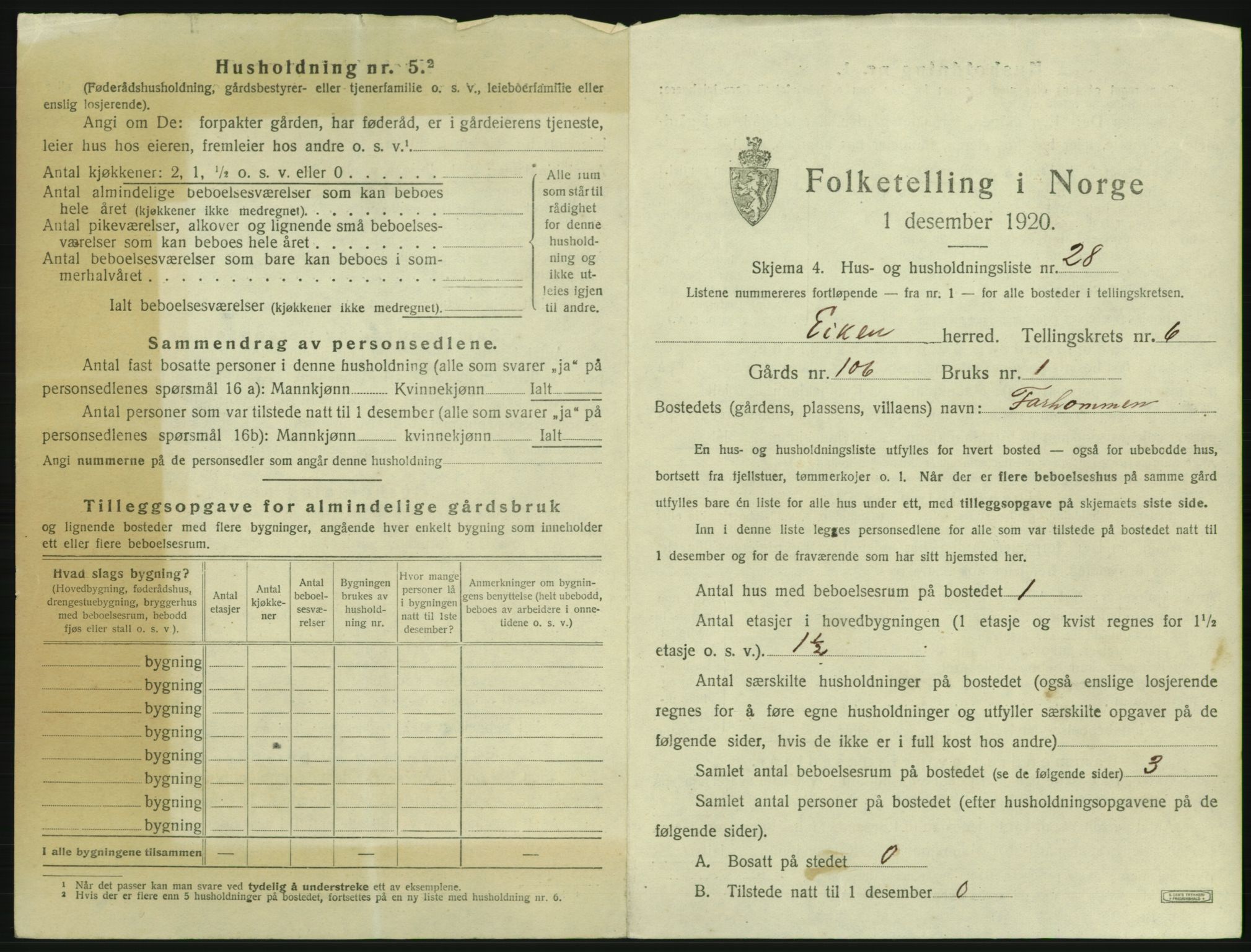 SAK, 1920 census for Eiken, 1920, p. 431