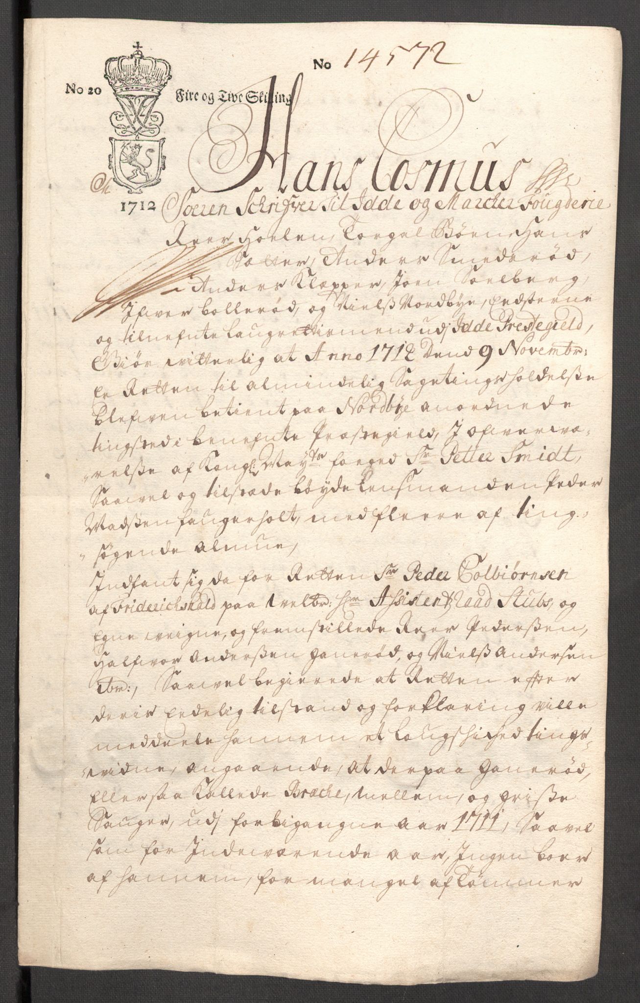 Rentekammeret inntil 1814, Reviderte regnskaper, Fogderegnskap, AV/RA-EA-4092/R01/L0021: Fogderegnskap Idd og Marker, 1712, p. 246