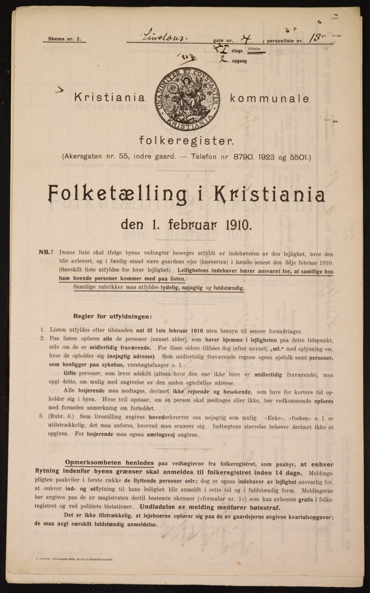 OBA, Municipal Census 1910 for Kristiania, 1910, p. 55756