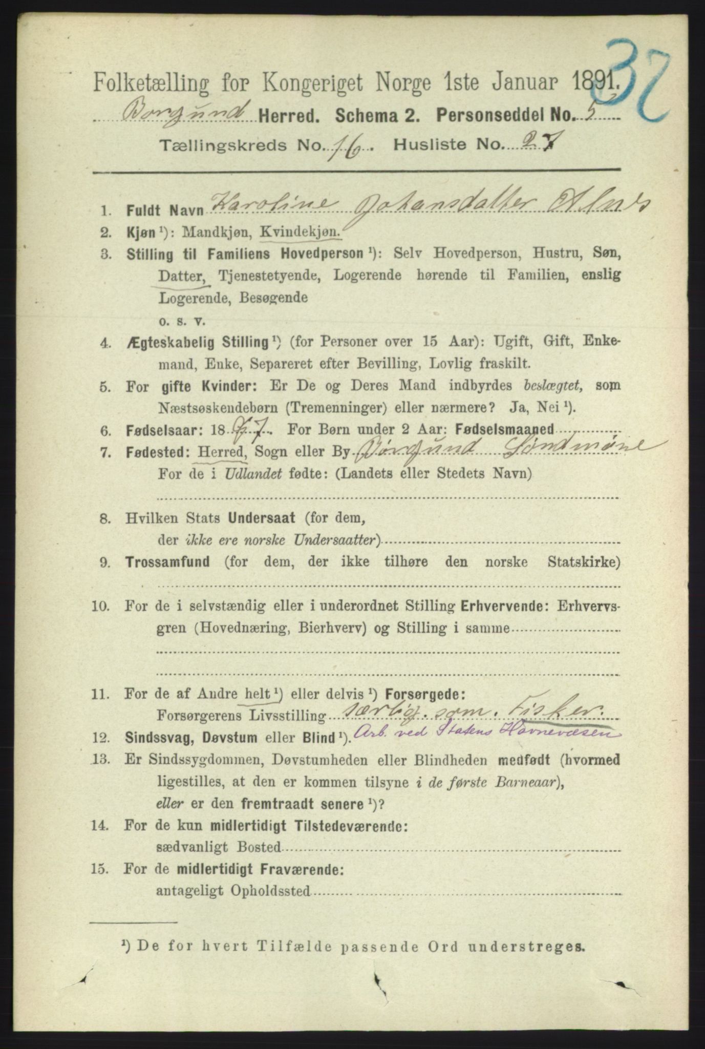 RA, 1891 census for 1531 Borgund, 1891, p. 4905