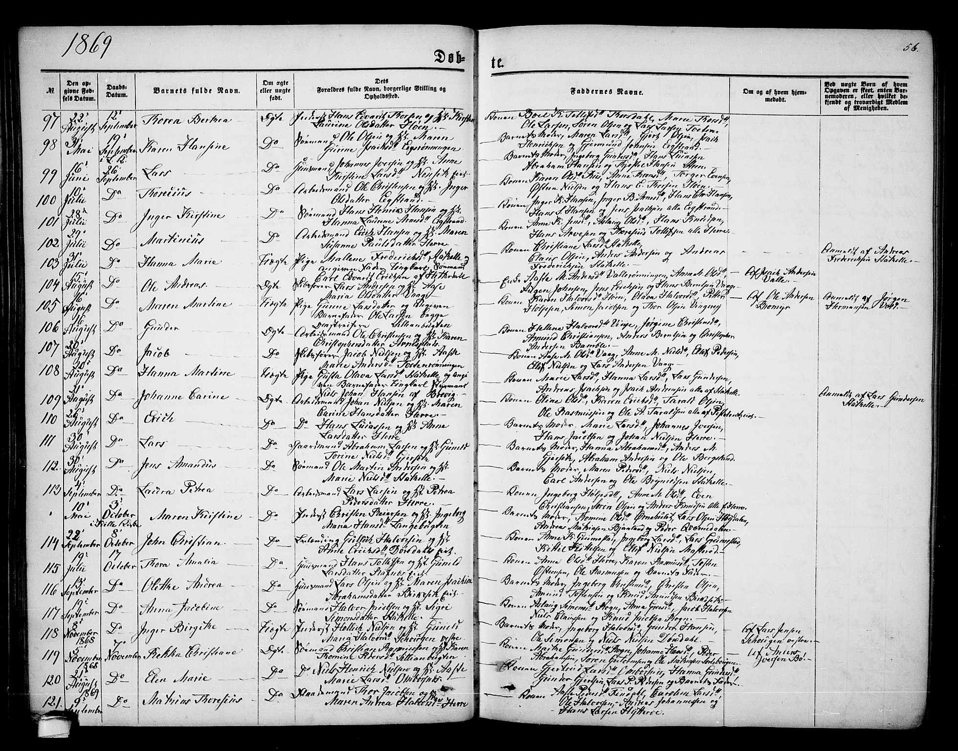 Bamble kirkebøker, AV/SAKO-A-253/G/Ga/L0006: Parish register (copy) no. I 6, 1860-1876, p. 56