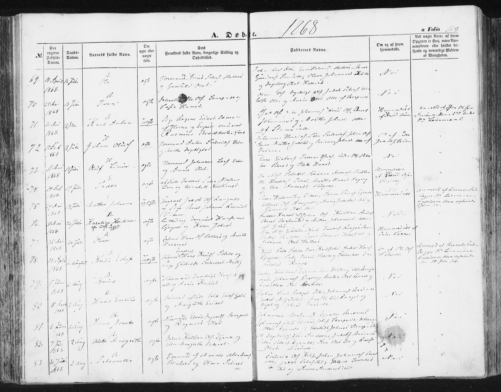 Ministerialprotokoller, klokkerbøker og fødselsregistre - Møre og Romsdal, SAT/A-1454/581/L0937: Parish register (official) no. 581A05, 1853-1872, p. 119