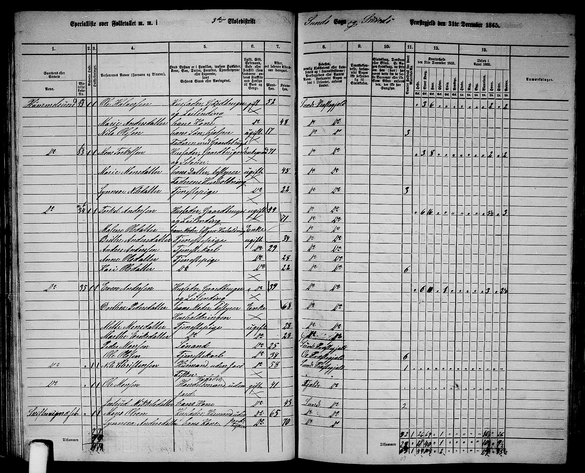 RA, 1865 census for Sund, 1865, p. 48