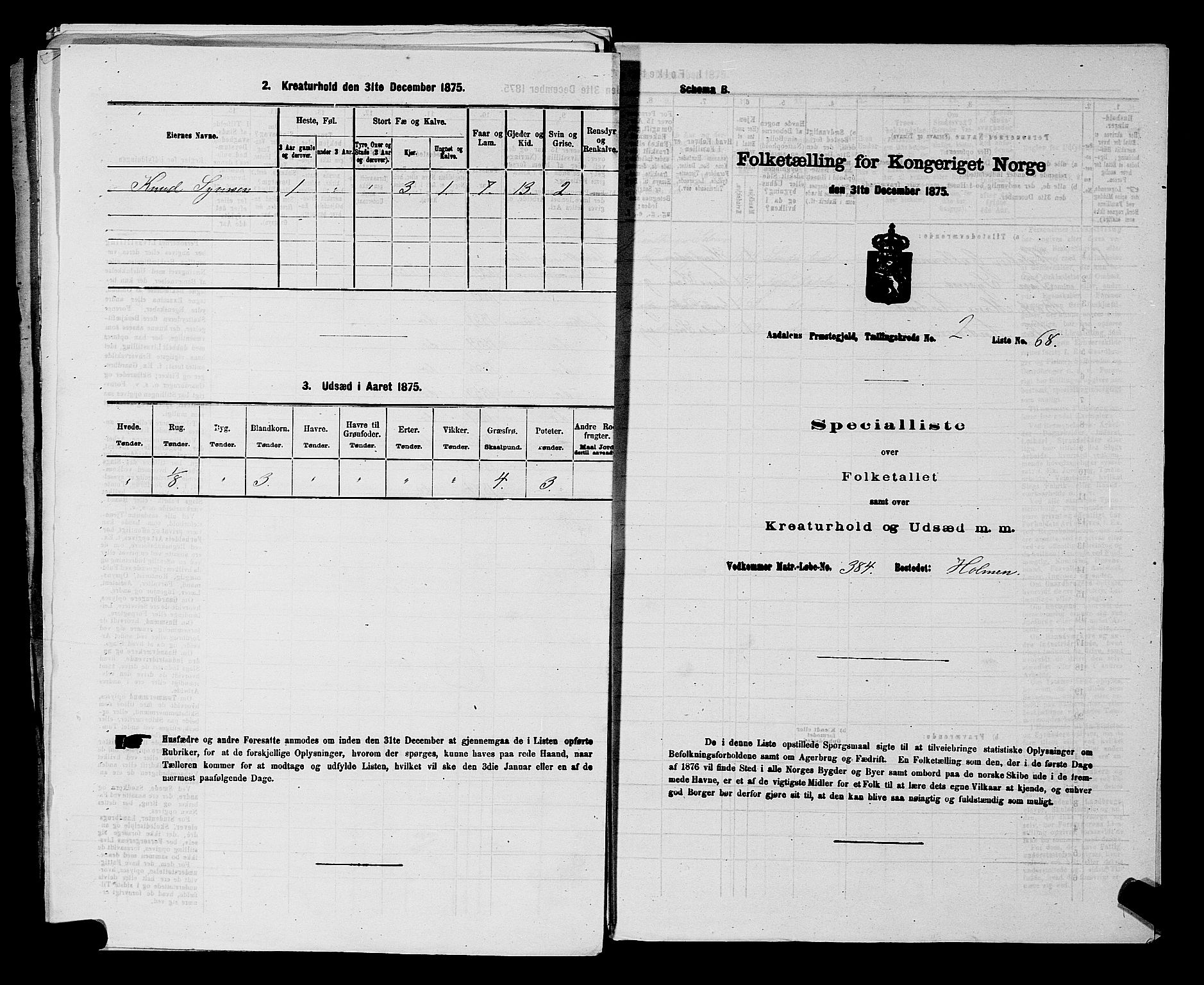 SAKO, 1875 census for 0614P Ådal, 1875, p. 448