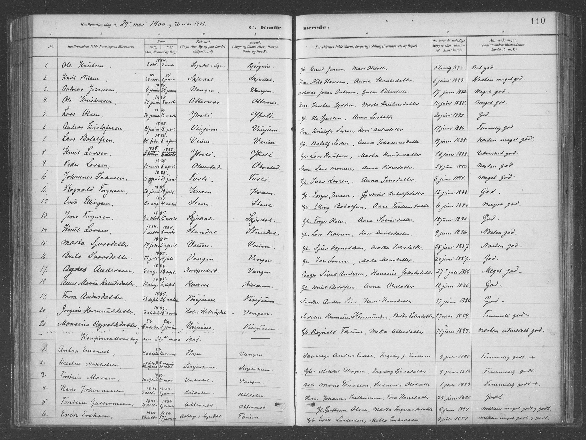 Aurland sokneprestembete, AV/SAB-A-99937/H/Ha/Hab/L0001: Parish register (official) no. B  1, 1880-1909, p. 110