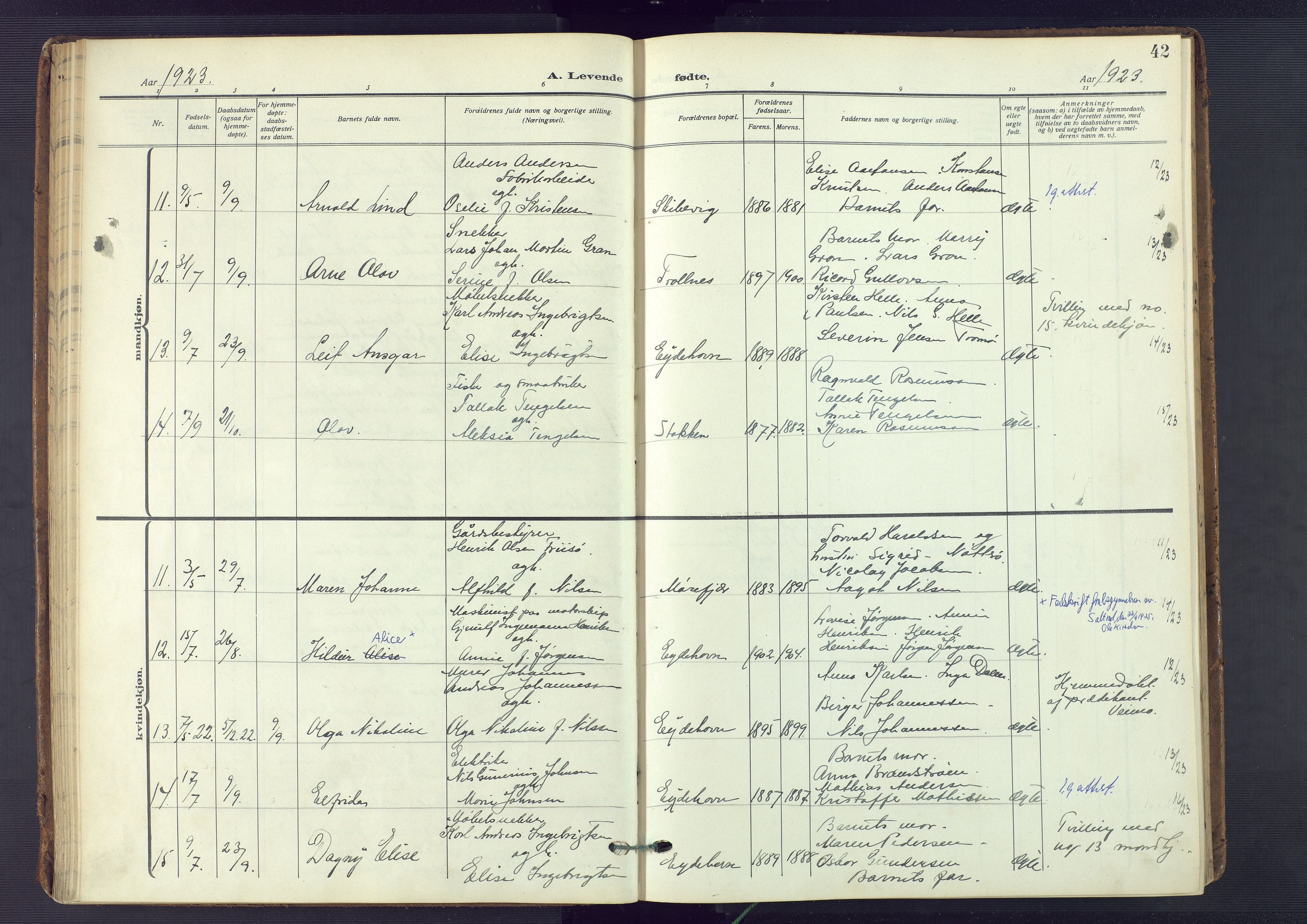 Austre Moland sokneprestkontor, SAK/1111-0001/F/Fa/Fab/L0003: Parish register (official) no. A 3, 1914-1927, p. 42