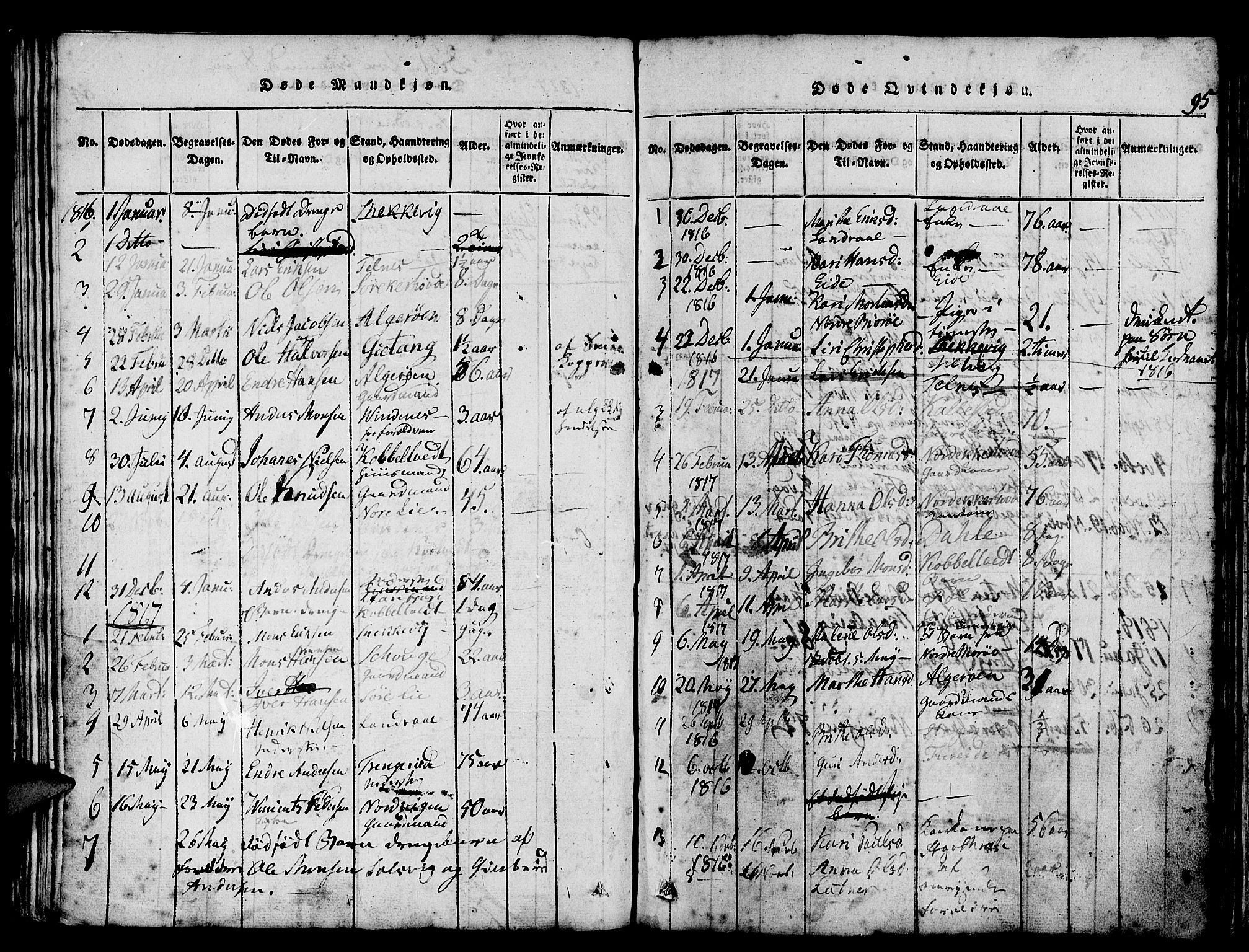 Askøy Sokneprestembete, SAB/A-74101/H/Ha/Haa/Haaa/L0003: Parish register (official) no. A 3, 1815-1825, p. 95