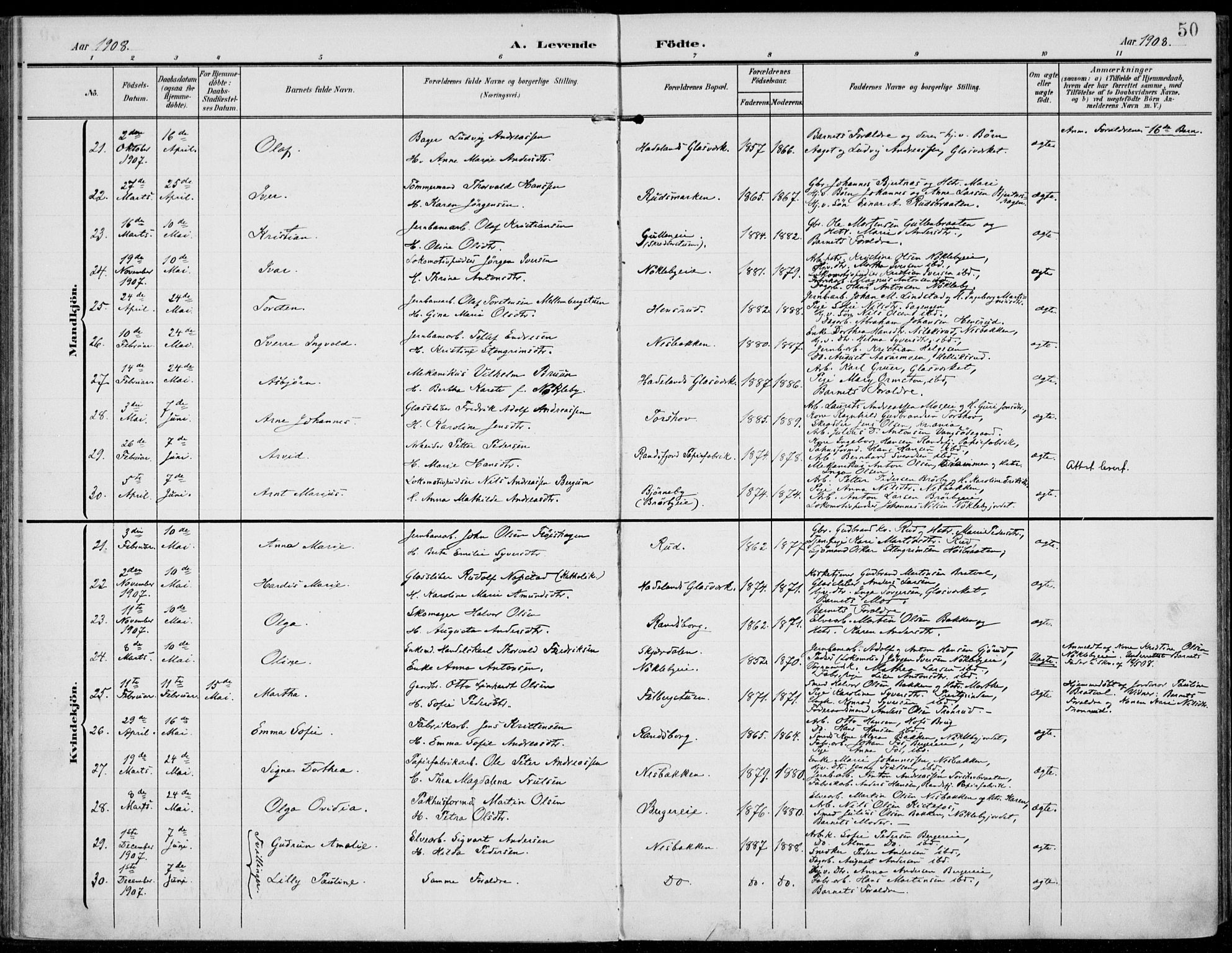 Jevnaker prestekontor, AV/SAH-PREST-116/H/Ha/Haa/L0011: Parish register (official) no. 11, 1902-1913, p. 50