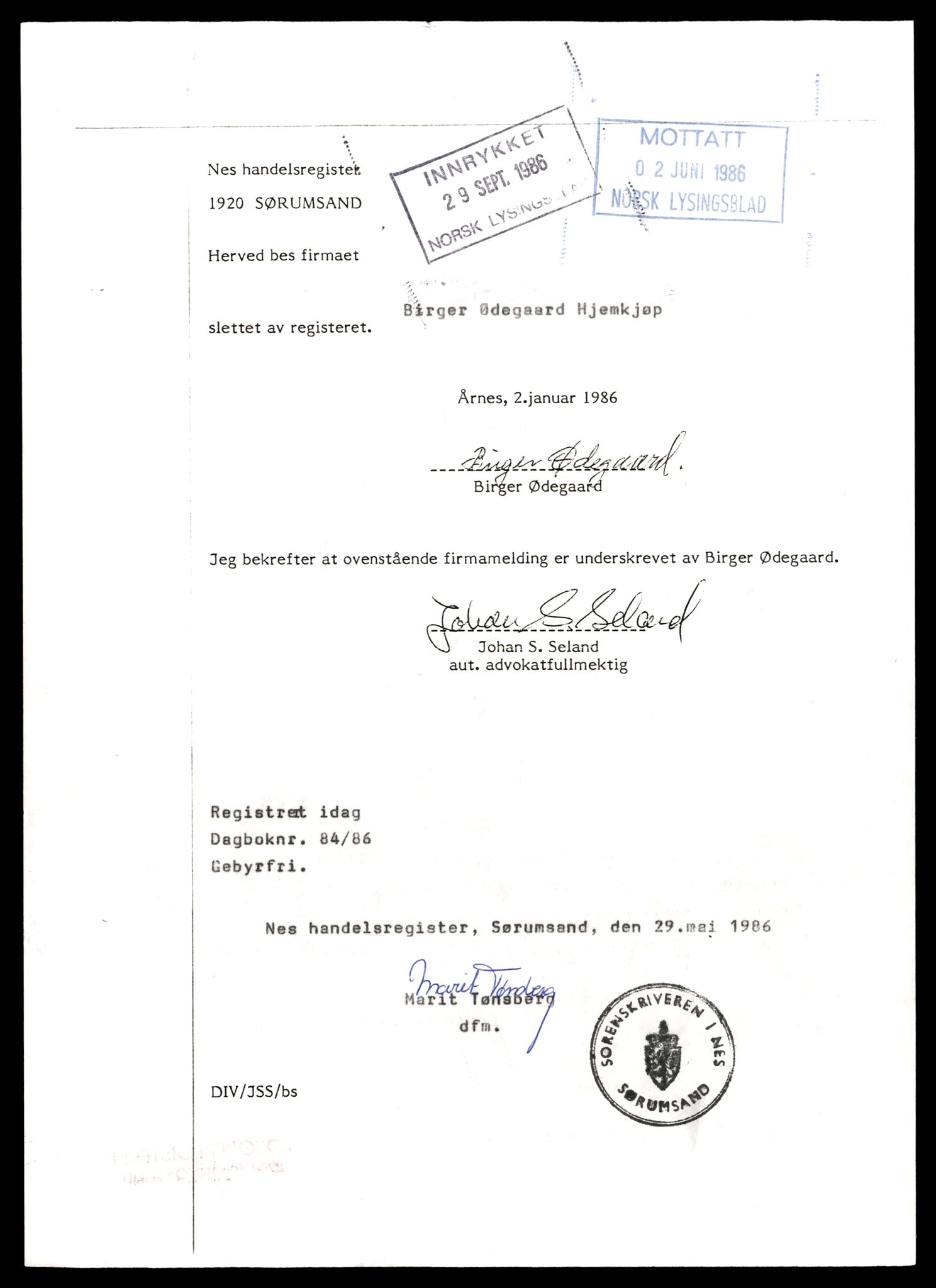 Nes tingrett, AV/SAT-A-10548/K/Ke/Keb/L0007: Enkeltmannsforetak og ansvarlige selskap, Øde - Åse, 1944-1990, p. 1