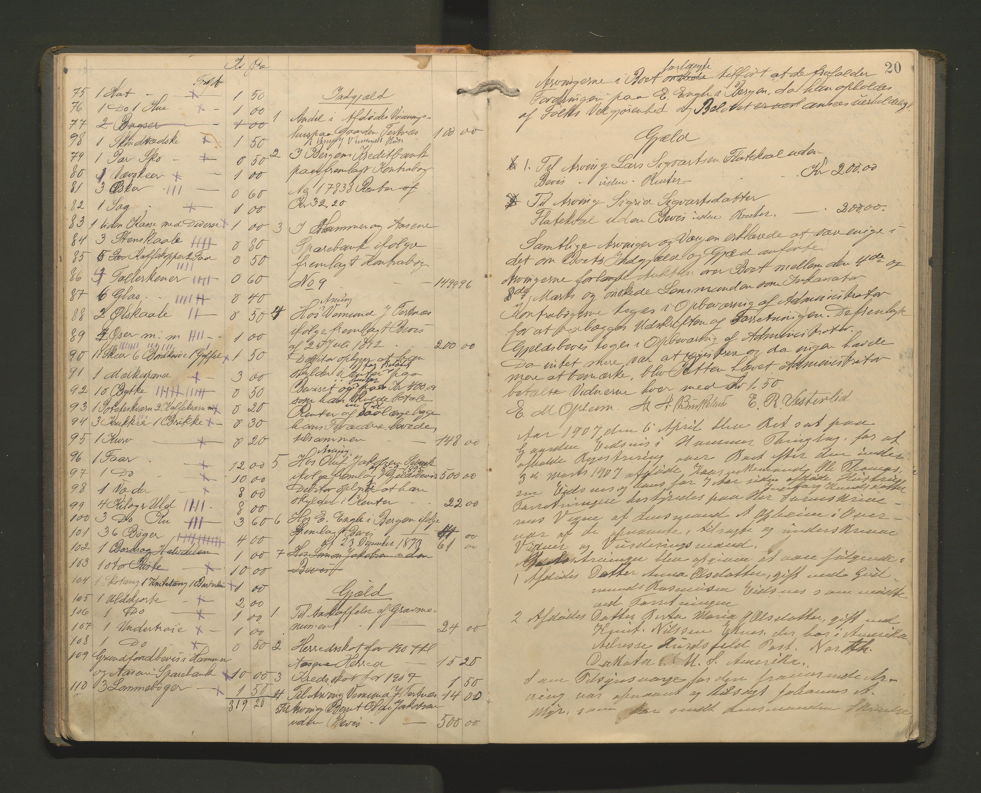 Lensmannen i Hamre, SAB/A-32601/0006/L0003: Registreringsprotokoll, 1904-1917, p. 19b-20a