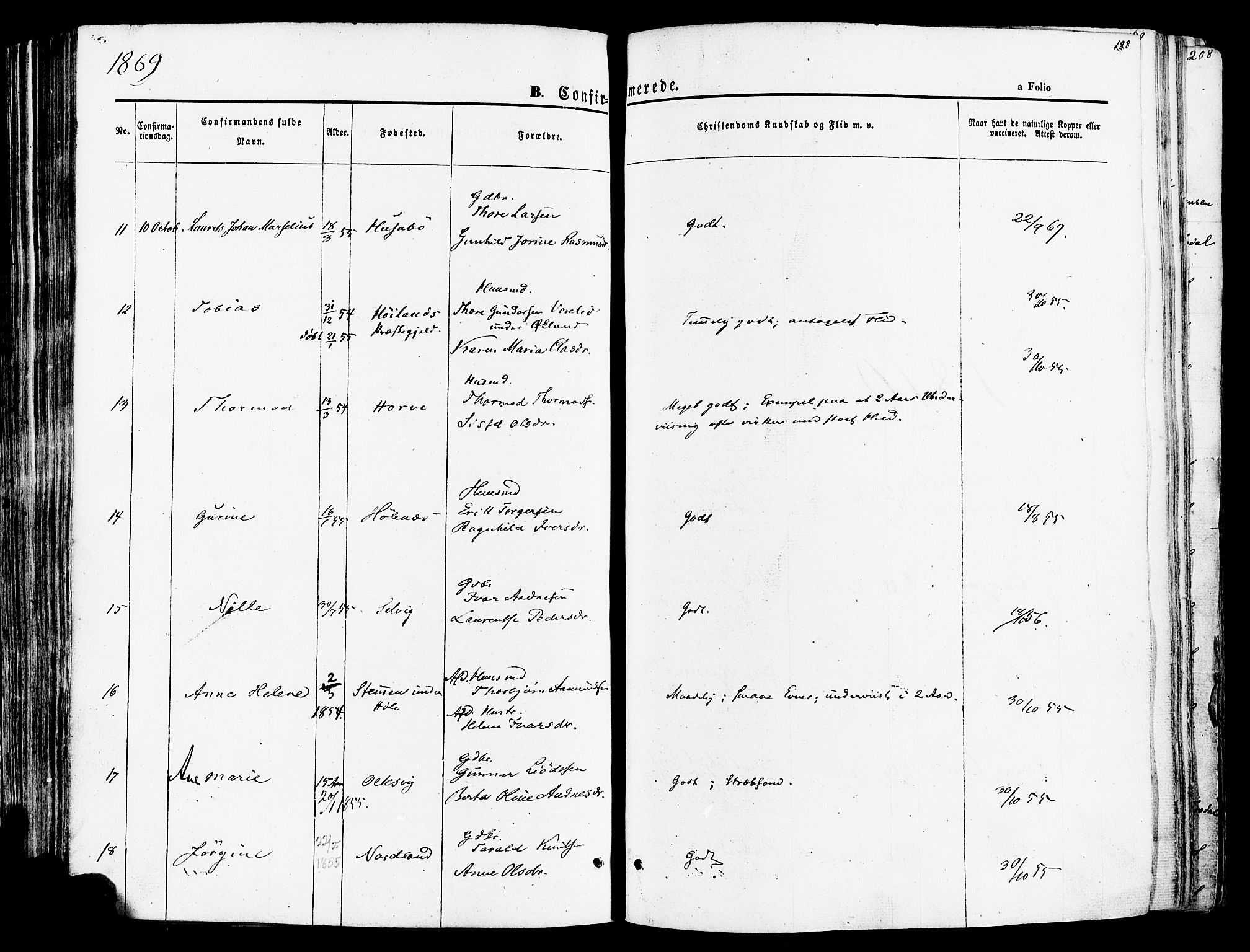 Høgsfjord sokneprestkontor, SAST/A-101624/H/Ha/Haa/L0002: Parish register (official) no. A 2, 1855-1885, p. 188